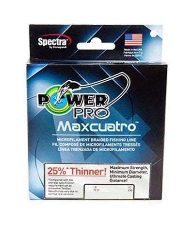 PowerPro Maxcuatro Braided Fishing Line - 1500 Yard Spool - High Strength, Low Diameter, Smooth Casting - Perfect for Saltwater & Freshwater Fishing, Trolling, and Bass Fishing