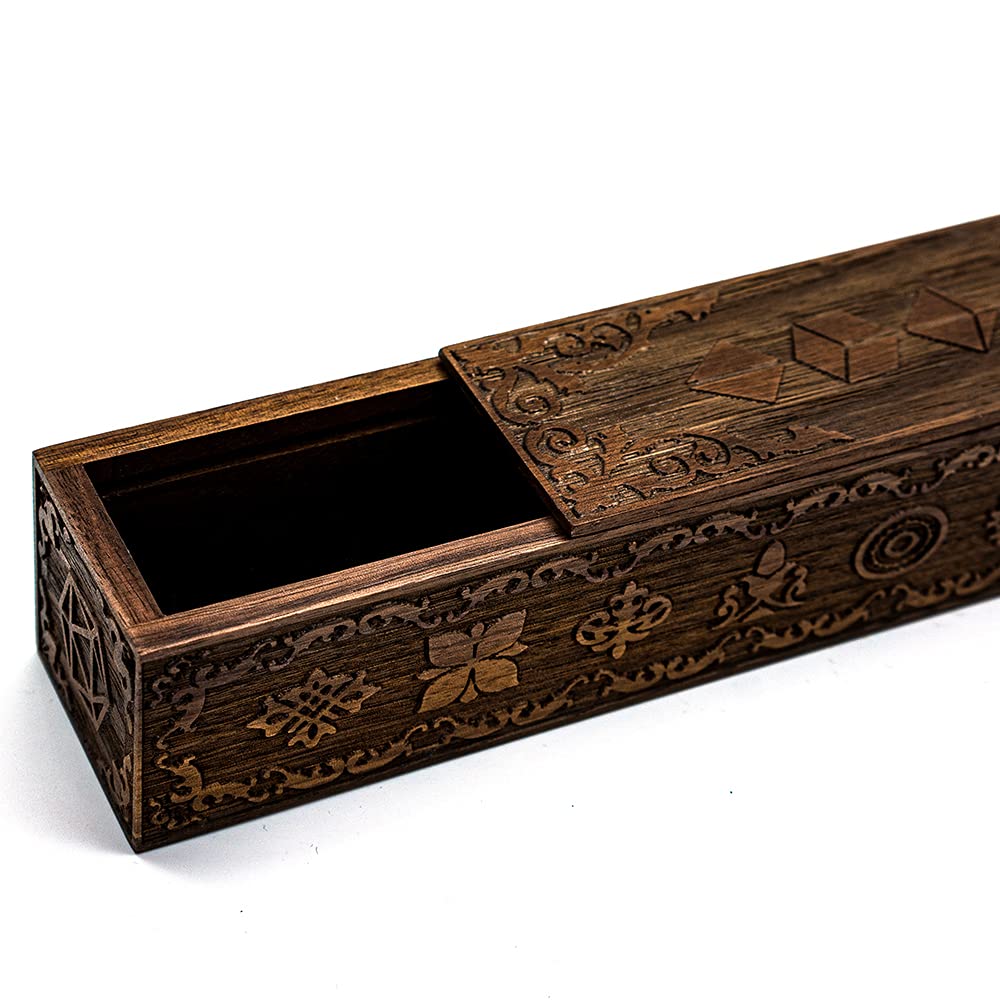 UDIXI Wooden DND Dice Box - Premium Walnut Dice Storage Case with Slide Lid (Sword Design) - Perfect for Dungeons & Dragons, RPG Games, and Tabletop Gaming Accessories