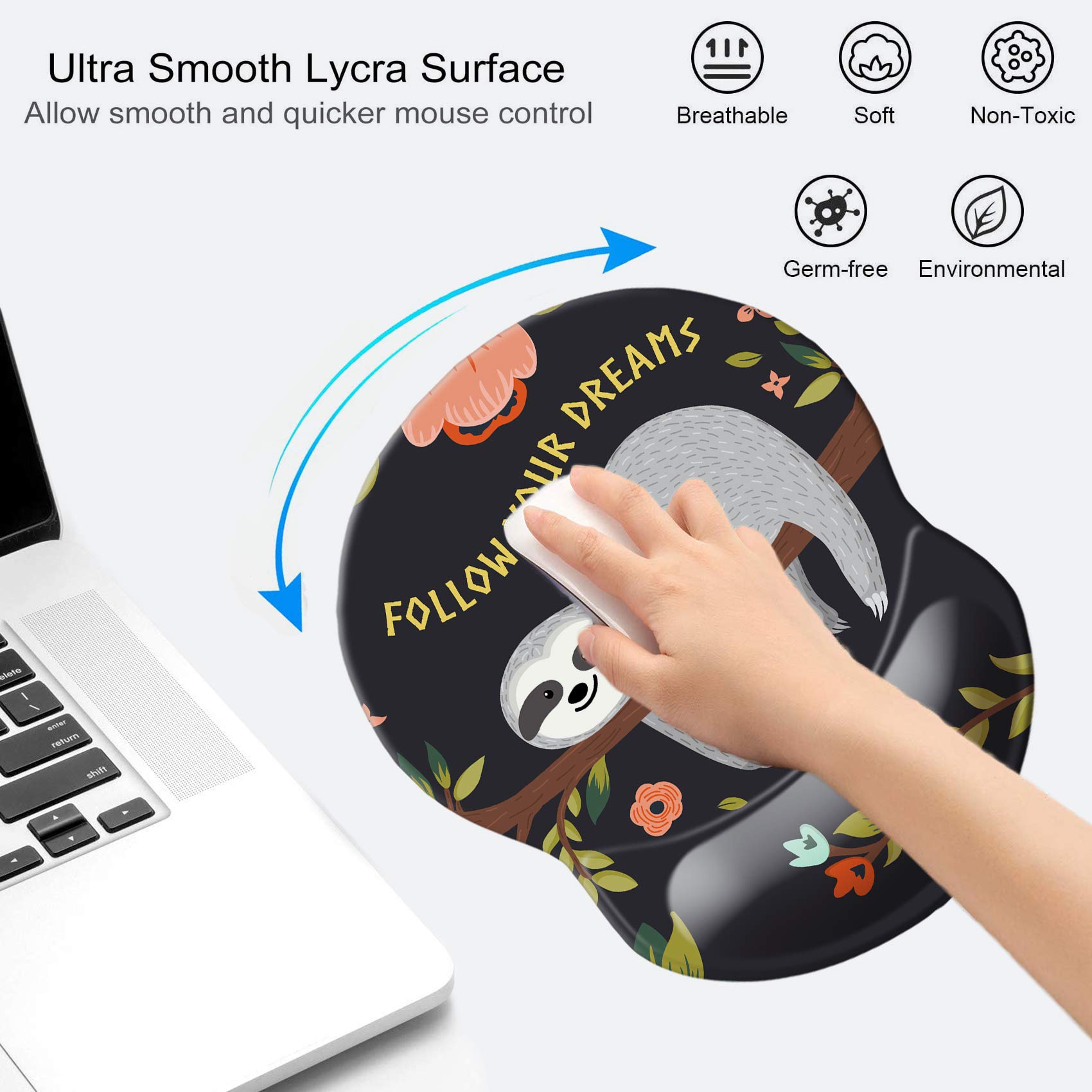 Ergonomic Mouse Pad with Wrist Support - Non-Slip Desk Mat for Office, Computer, Laptop & Mac - Comfortable & Lightweight Gaming Mousepad (Baby Sloth Design) - Perfect for Work, Gaming & Long Computer Sessions