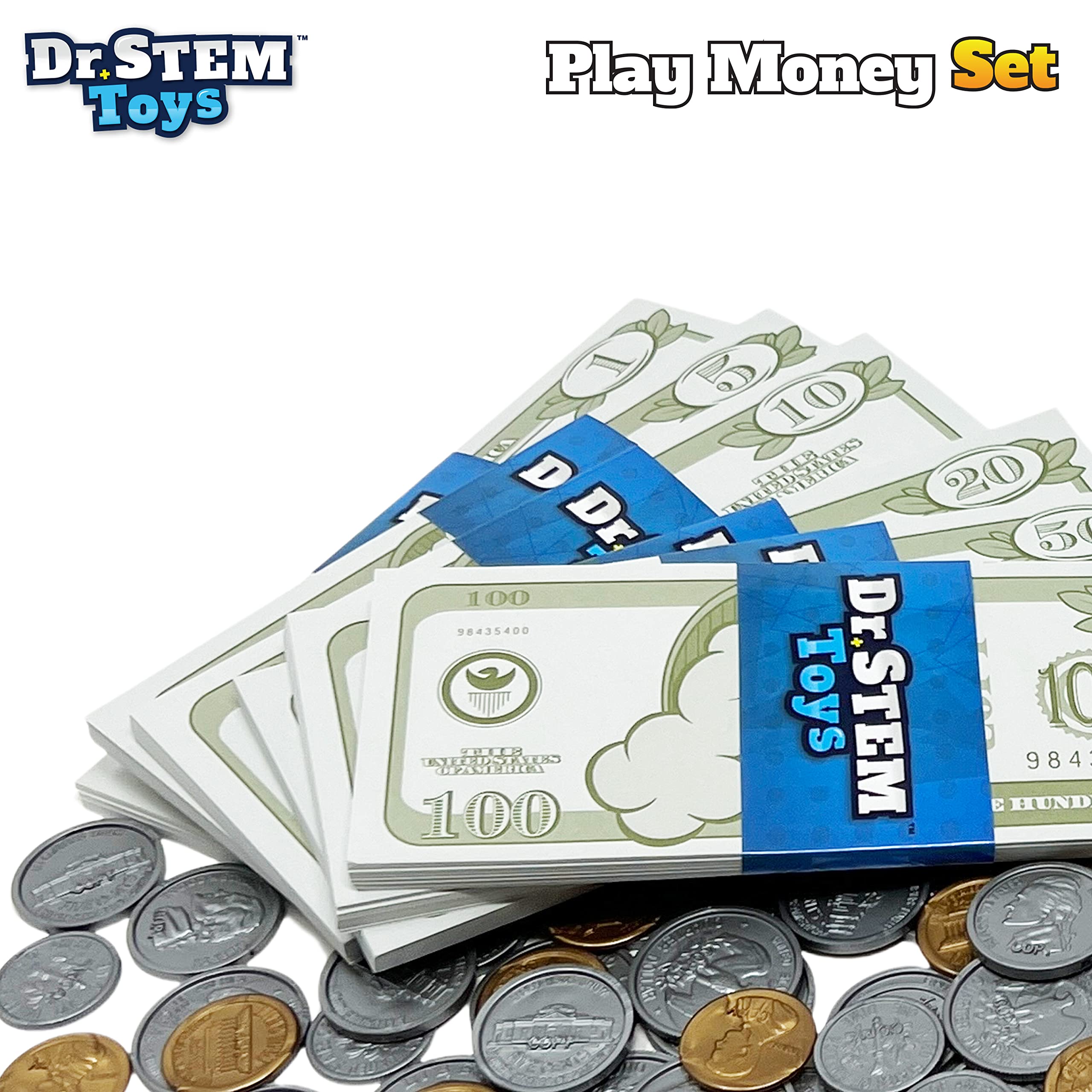 Dr. STEM Toys Play Money for Kids - 400-Piece Realistic Pretend Money Set with Bills & Coins | Financial Learning Toy for Kids | Perfect for Pretend Play, Math Games & Teaching Money Management