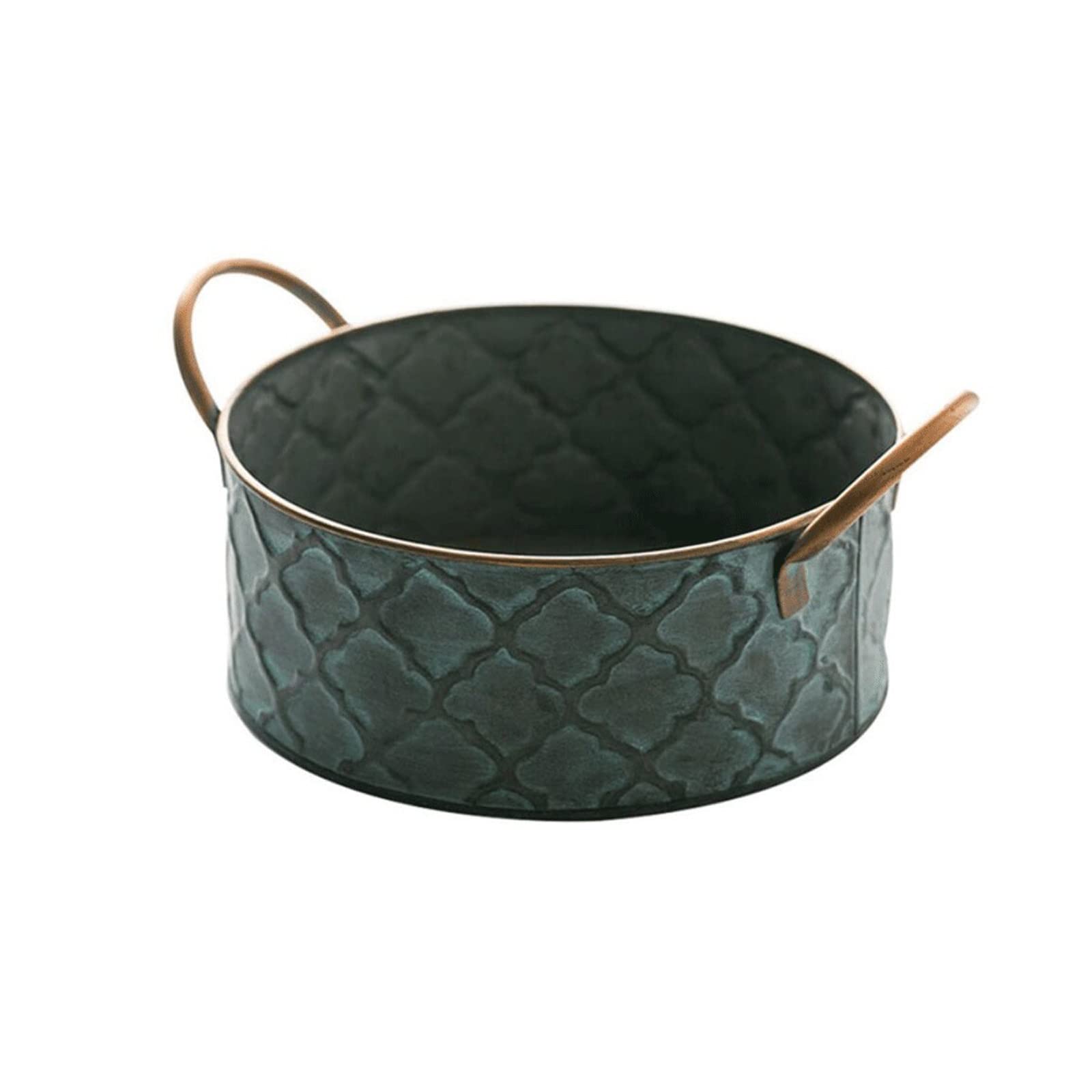 Vintage Round Metal Serving Tray with Handle - Rustic Fruit Basket, Snack & Dessert Plate for Kitchen, Dining Table, Party Decor | Perfect for Entertaining, Afternoon Tea, and Home Decoration