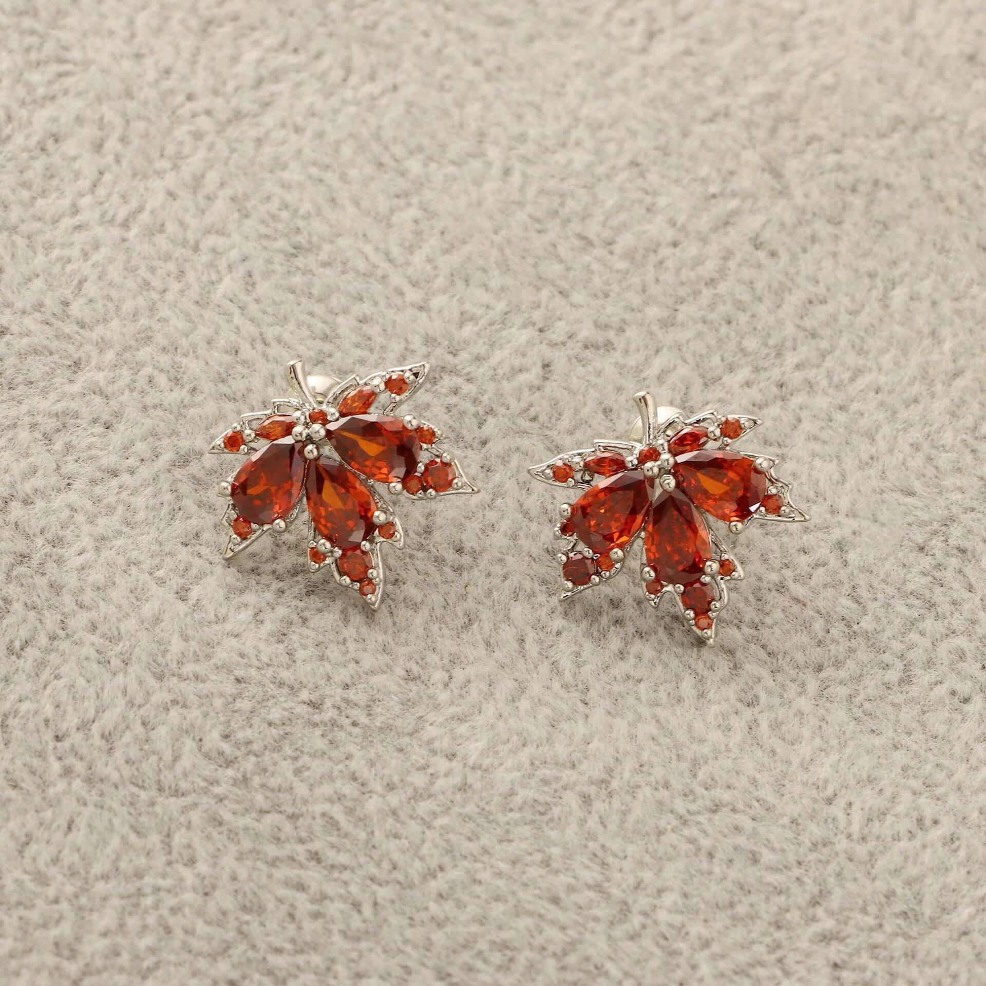 Trendy Red Diamond Leaf Stud Earrings for Women - Elegant Fashion Jewelry Gift for Parties, Weddings & Daily Wear