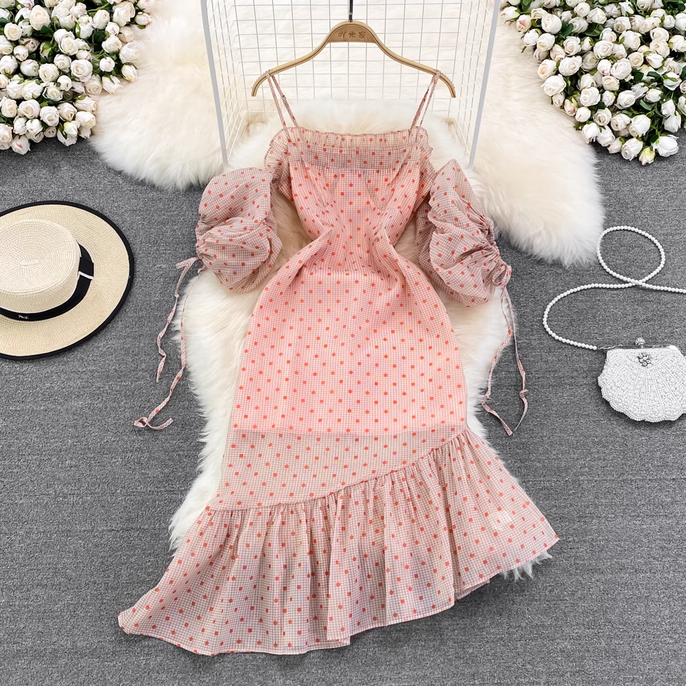 Polka Dot Chiffon Mermaid Dress - Fairy Tube Top Summer Party Dress for Women | Beach Wedding, Cocktail Party, Date Night Outfit
