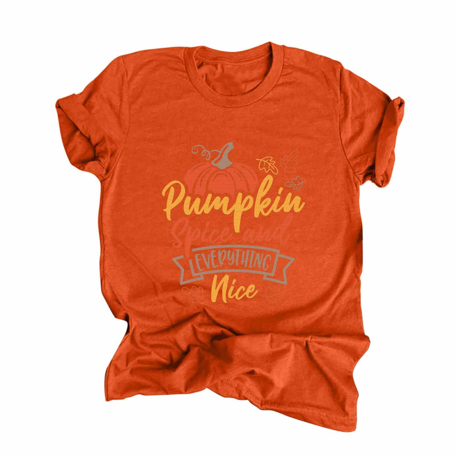 Women's Pumpkin Spice Graphic Tee - Cute Letter Print Short Sleeve T-Shirt for Casual Wear & Holiday Outfits | Perfect for Fall Season, Coffee Dates, and Cozy Autumn Looks