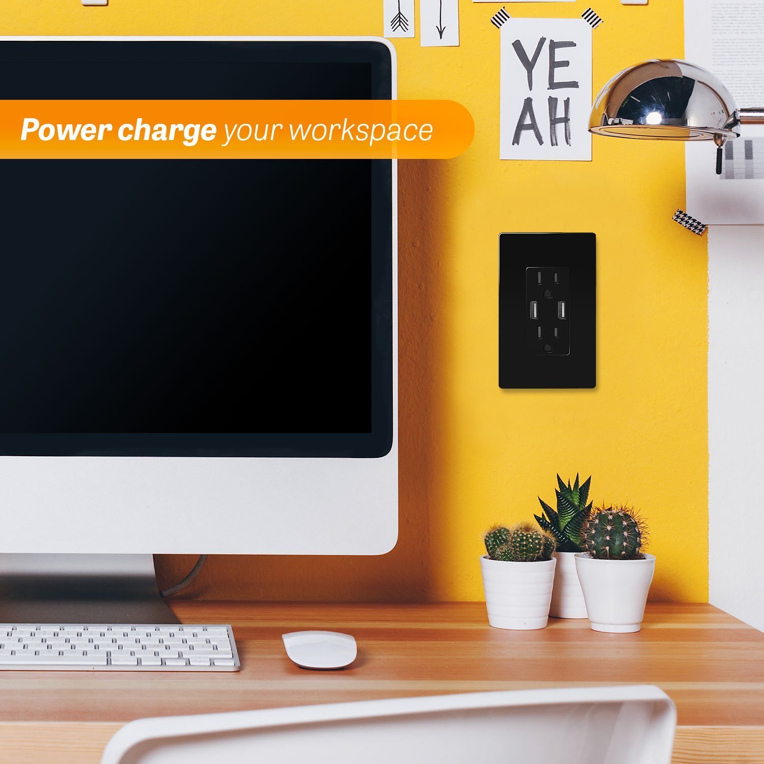 Dual USB Outlet Charger with 15A Duplex Receptacle - 2-Port USB Wall Socket Faceplate, ETL Certified Fast Charging Adapter (Black, 1 Pack) - Perfect for Bedrooms, Offices, and Hotels