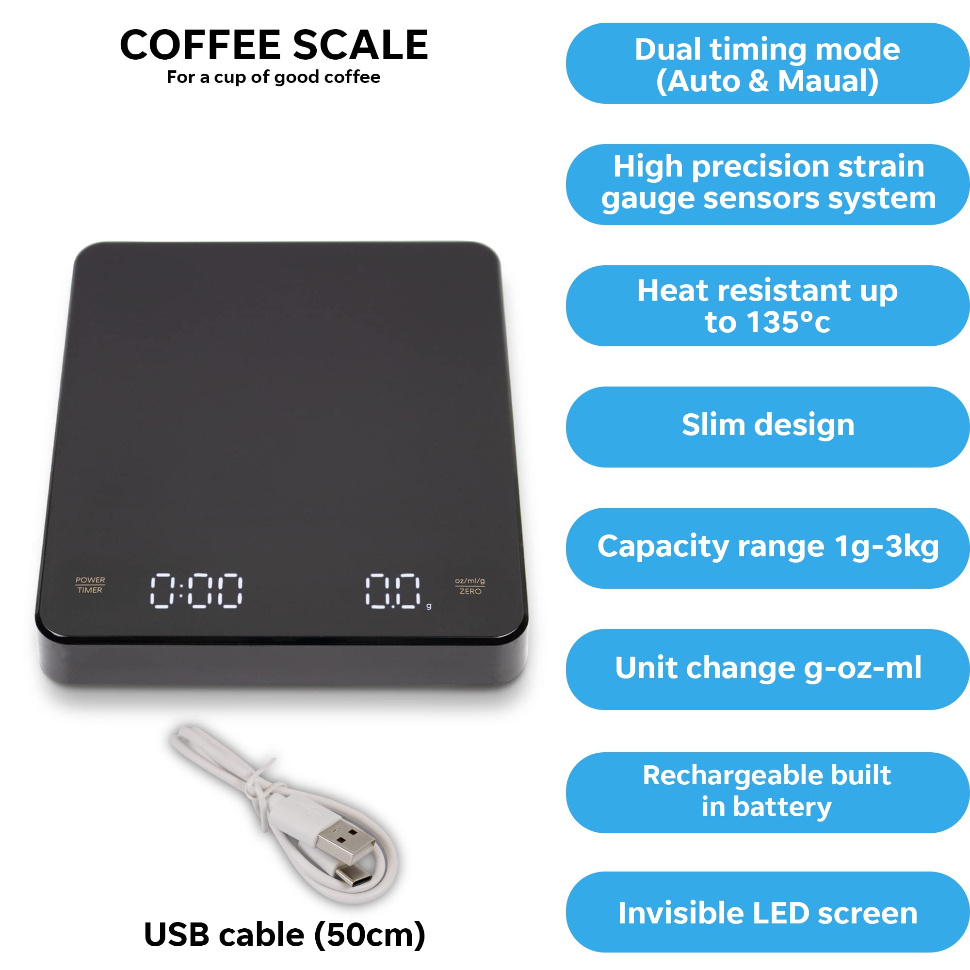 Premium Digital Coffee Scale with Built-in Timer & Auto-Start Function - Perfect for Pour Over, Espresso, and Home Barista Brewing