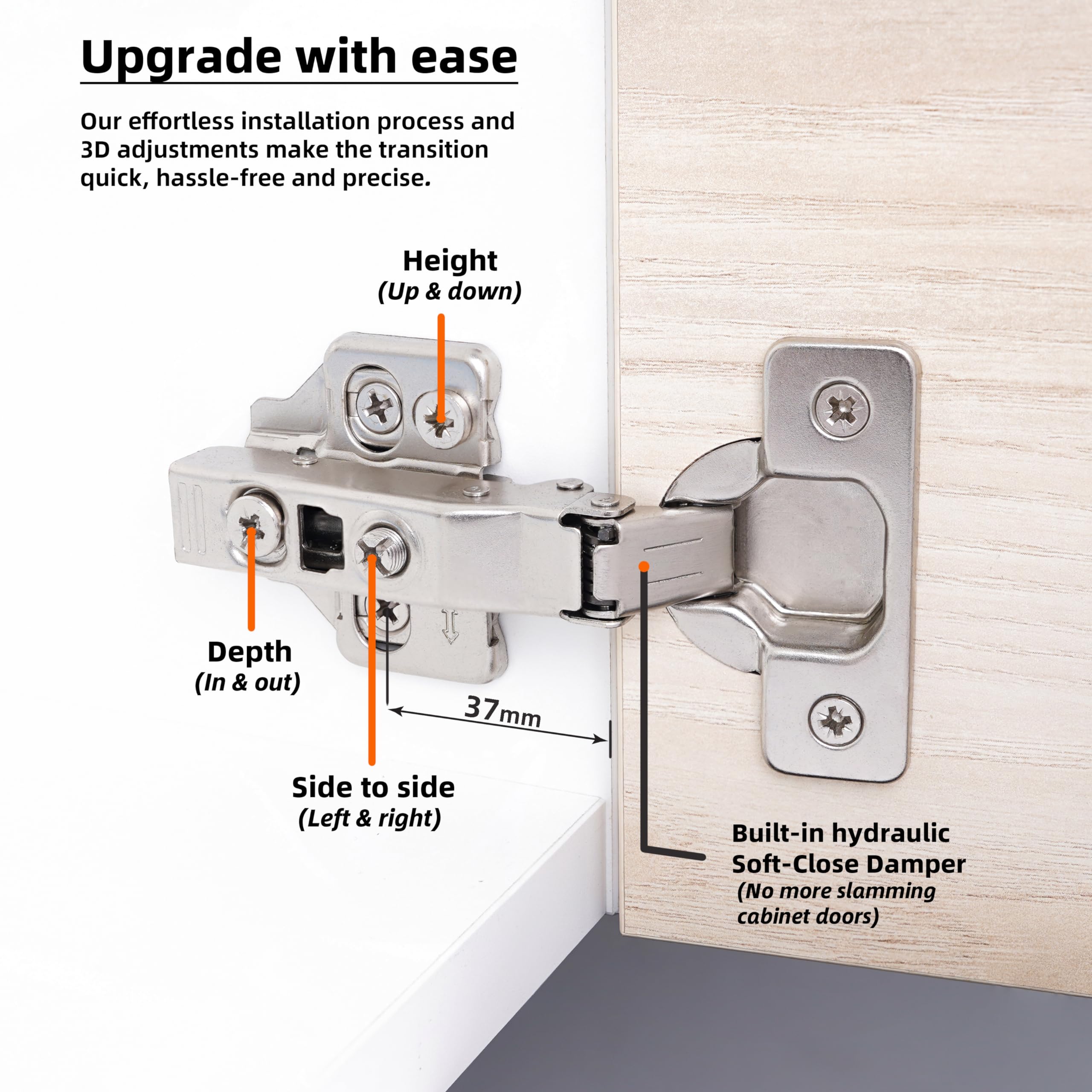 DecoBasics Soft Close Cabinet Hinges (Pack of 2) - 3-Way Adjustable Frameless Kitchen Cabinet Hardware for Drawers & Doors | Easy Installation for Home Kitchen Renovation & DIY Projects
