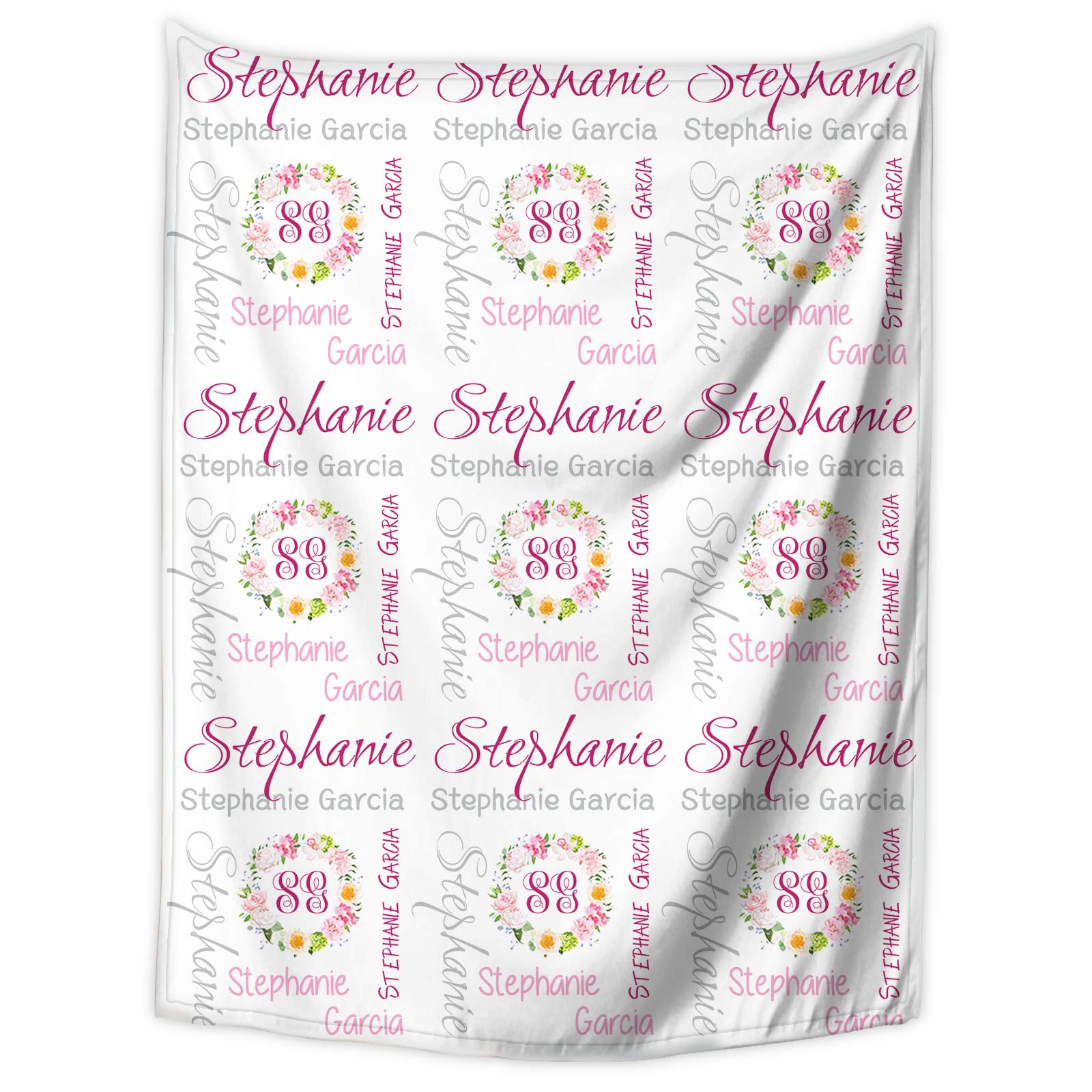 Personalized Baby Blankets for Girls with Name - Custom Pink Floral Baby Blanket with Embroidery - Perfect Newborn Gift for Baby Showers, Christenings & Nursery Decor