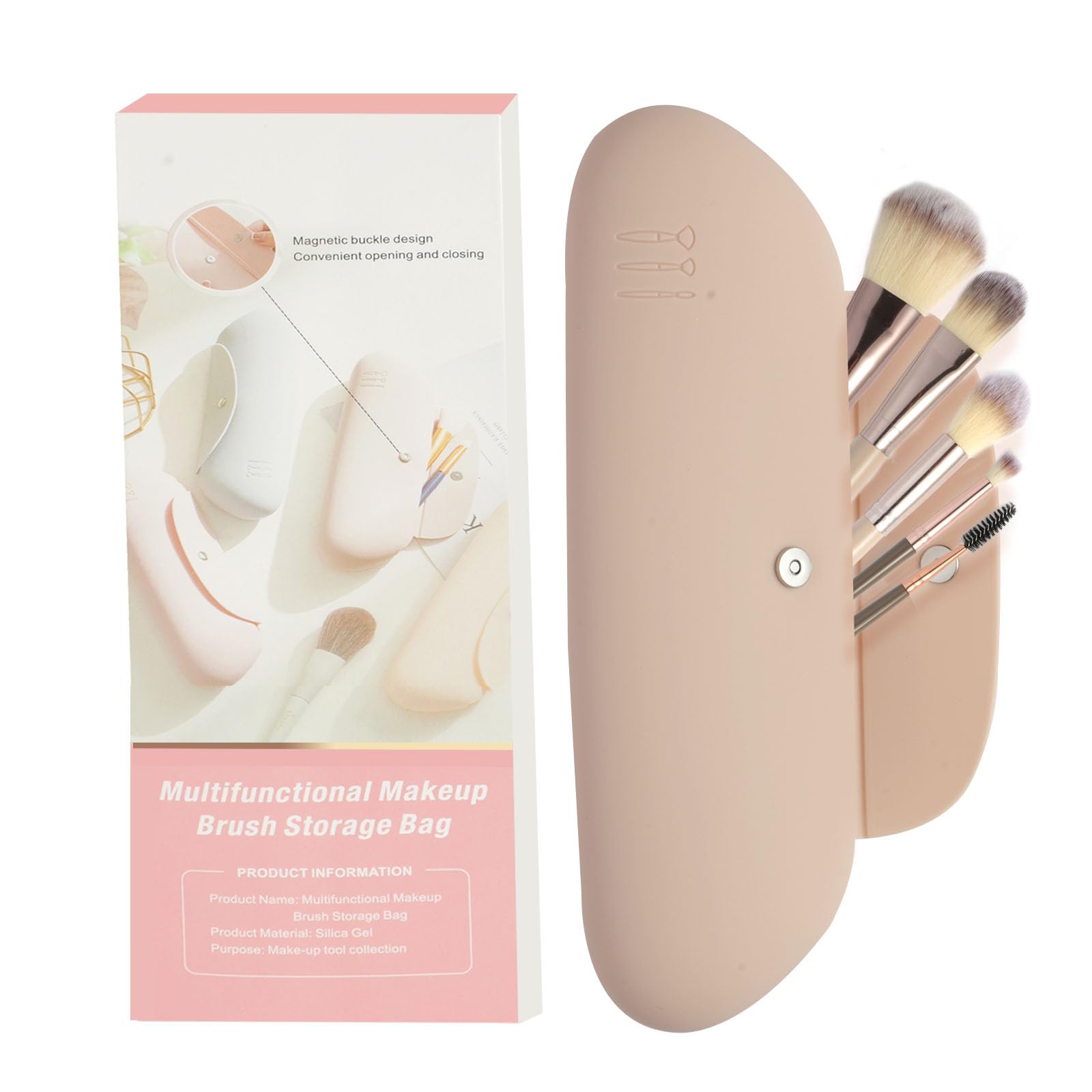 Travel Makeup Brush Holder - Large Capacity Silicone Case with Magnetic Closure for On-the-Go Beauty