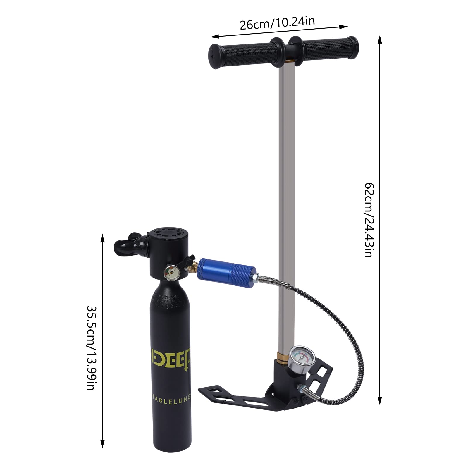 DNYSYSJ 4500PSI 0.5L Mini Scuba Diving Tank with High Pressure Air Pump - Portable Oxygen Cylinder Set for Underwater Photography, Snorkeling & Emergency Backup (Black)