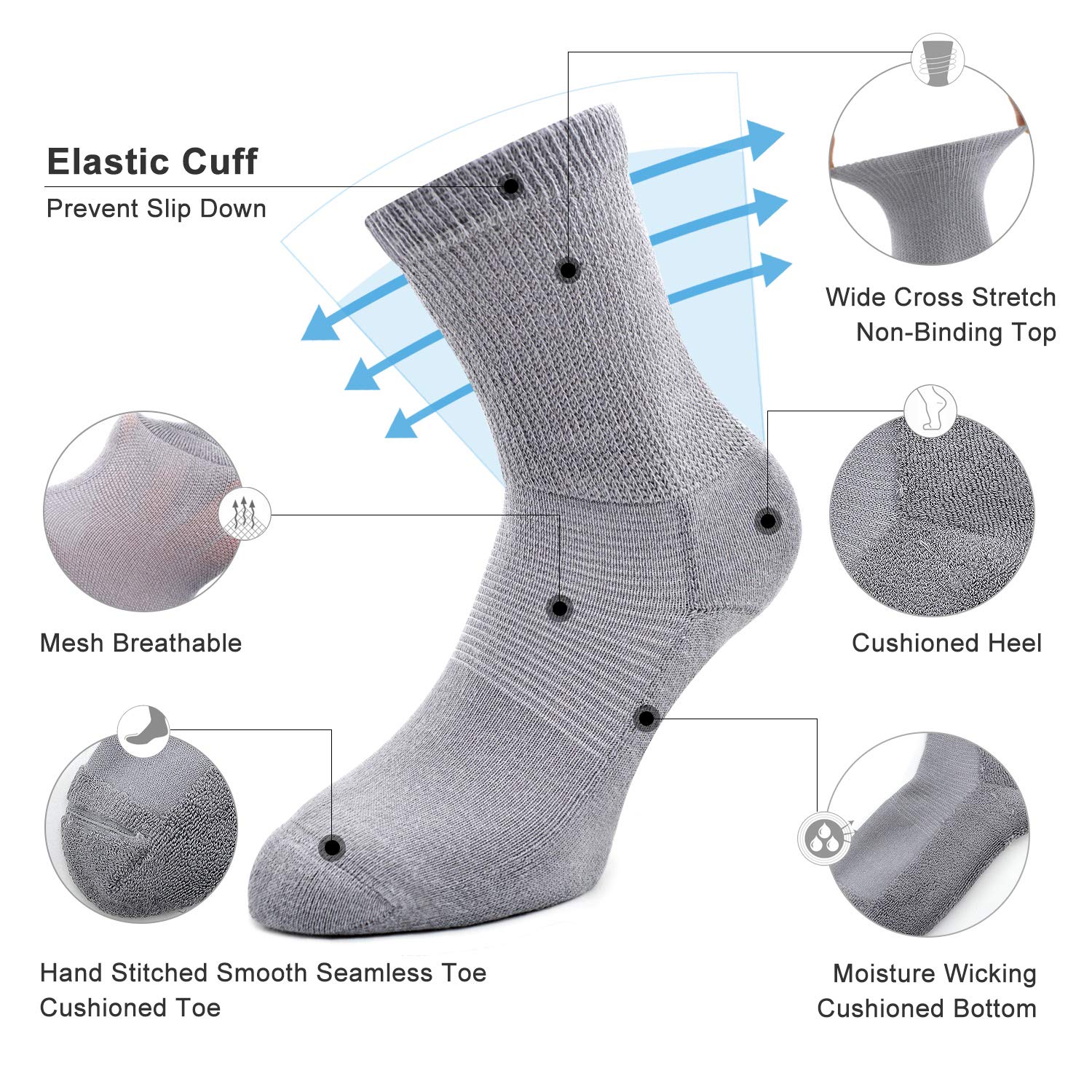 4 Pack Non-Binding Diabetic Socks for Men & Women - Loose Top Crew Cotton Socks with Thick Cushioning | Ideal for Circulation, Comfort & Daily Wear