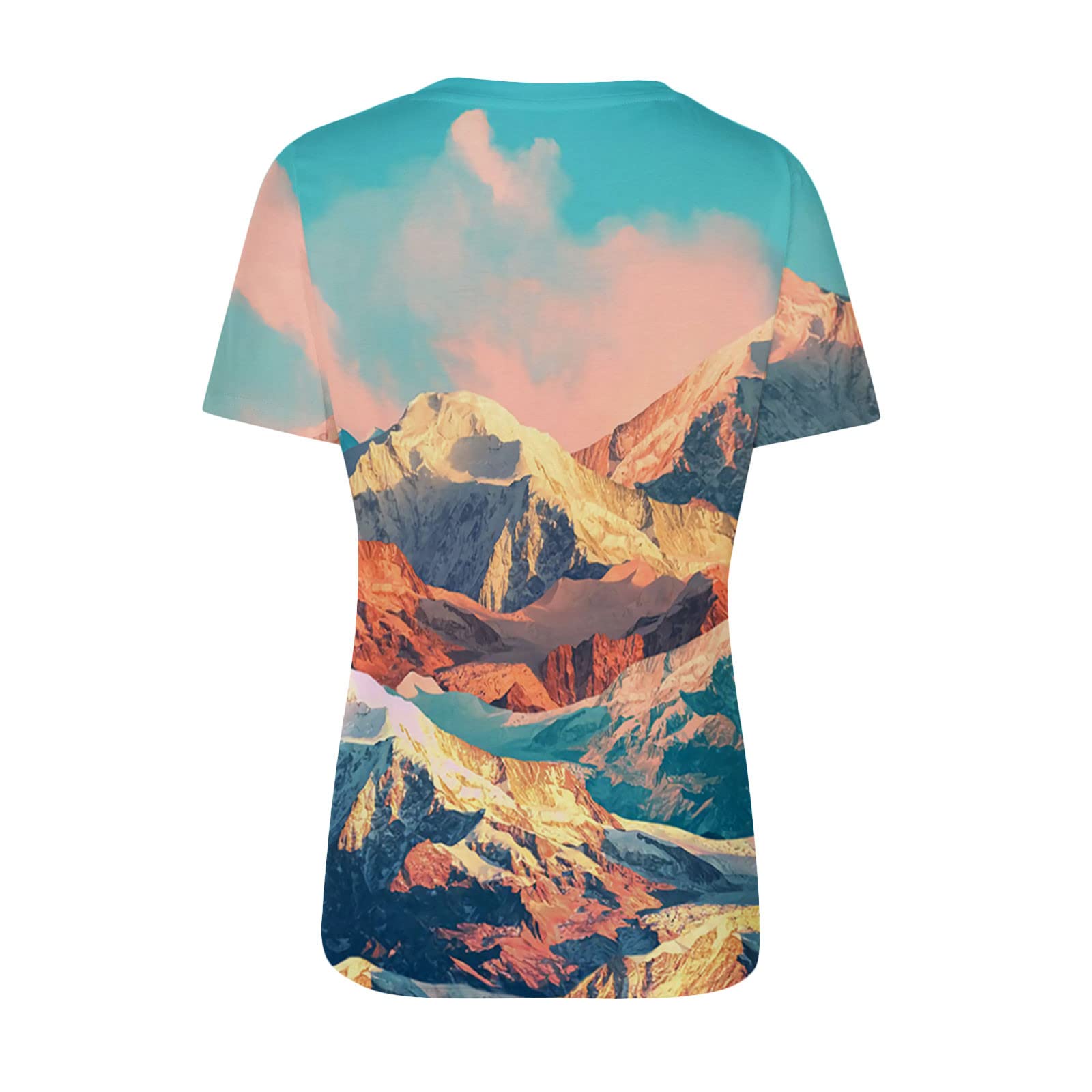 Women's Casual Round Neck Printed Short Sleeve T-Shirt - Mountain Graphic Summer Blouse | Perfect for Outdoor Adventures, Beach Trips & Everyday Wear
