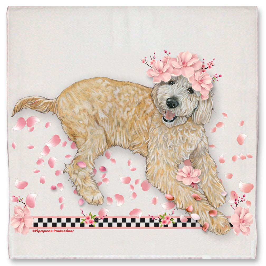 Floral Print Dog Lover Kitchen Dish Towel - Cute Golden Doodle & Labradoodle Design - Perfect Pet Owner Gift for Cooking, Baking & Home Decor
