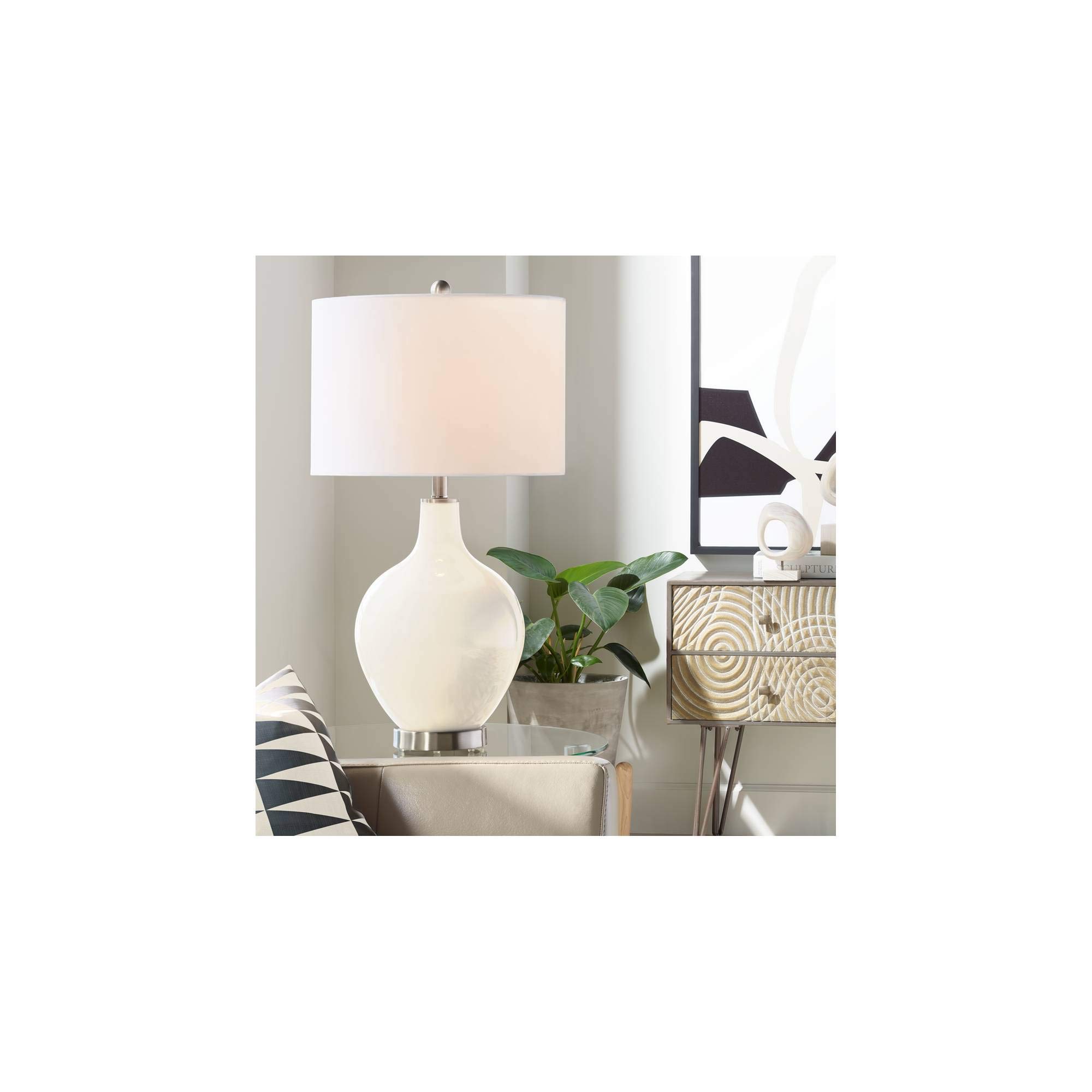 Color + Plus OVO 28.5 Inch High Steamed Milk White Table Lamp - Modern Bedside Lighting for Living Room, Bedroom & Office Decor