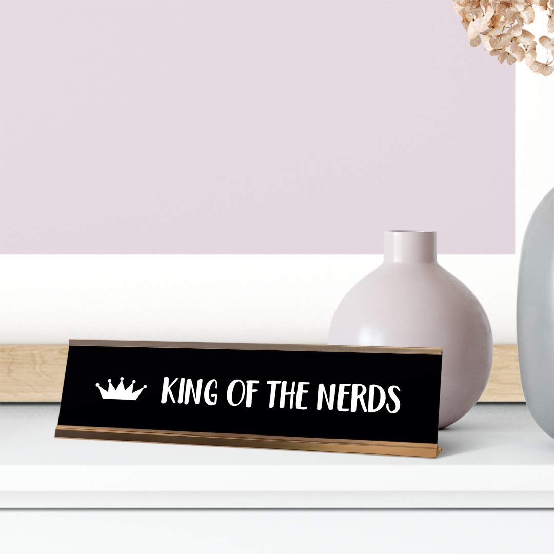 King of The Nerds Desk Sign - 2 x 8 Inch Funny Office Name Plate - Perfect for Computer Workstations, Gaming Setups & Nerdy Gift Ideas