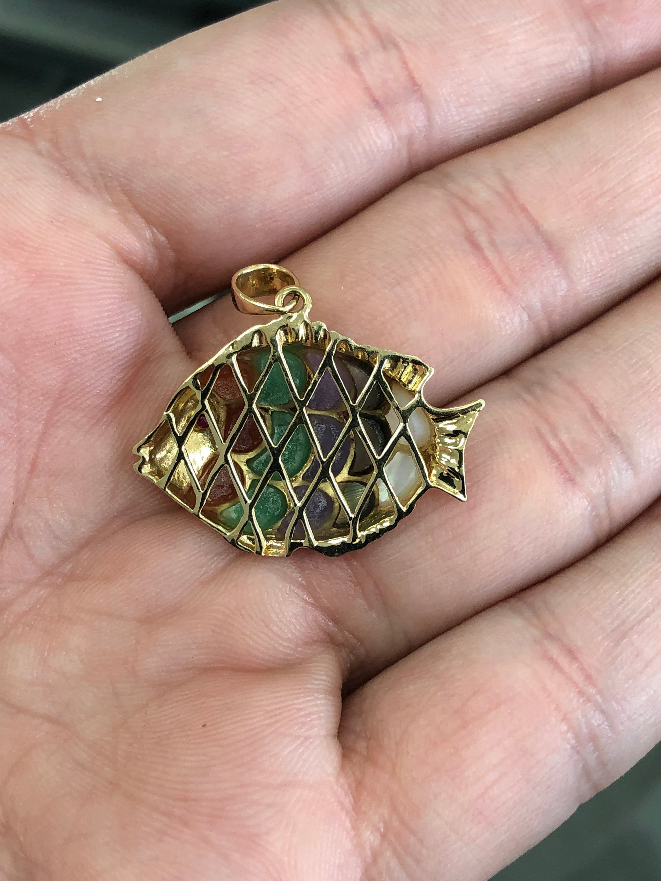14K Gold Nautical Rainbow Fish Enamel Pendant Necklace - Perfect for Beach Vacations, Summer Outfits & Boho Jewelry Collections