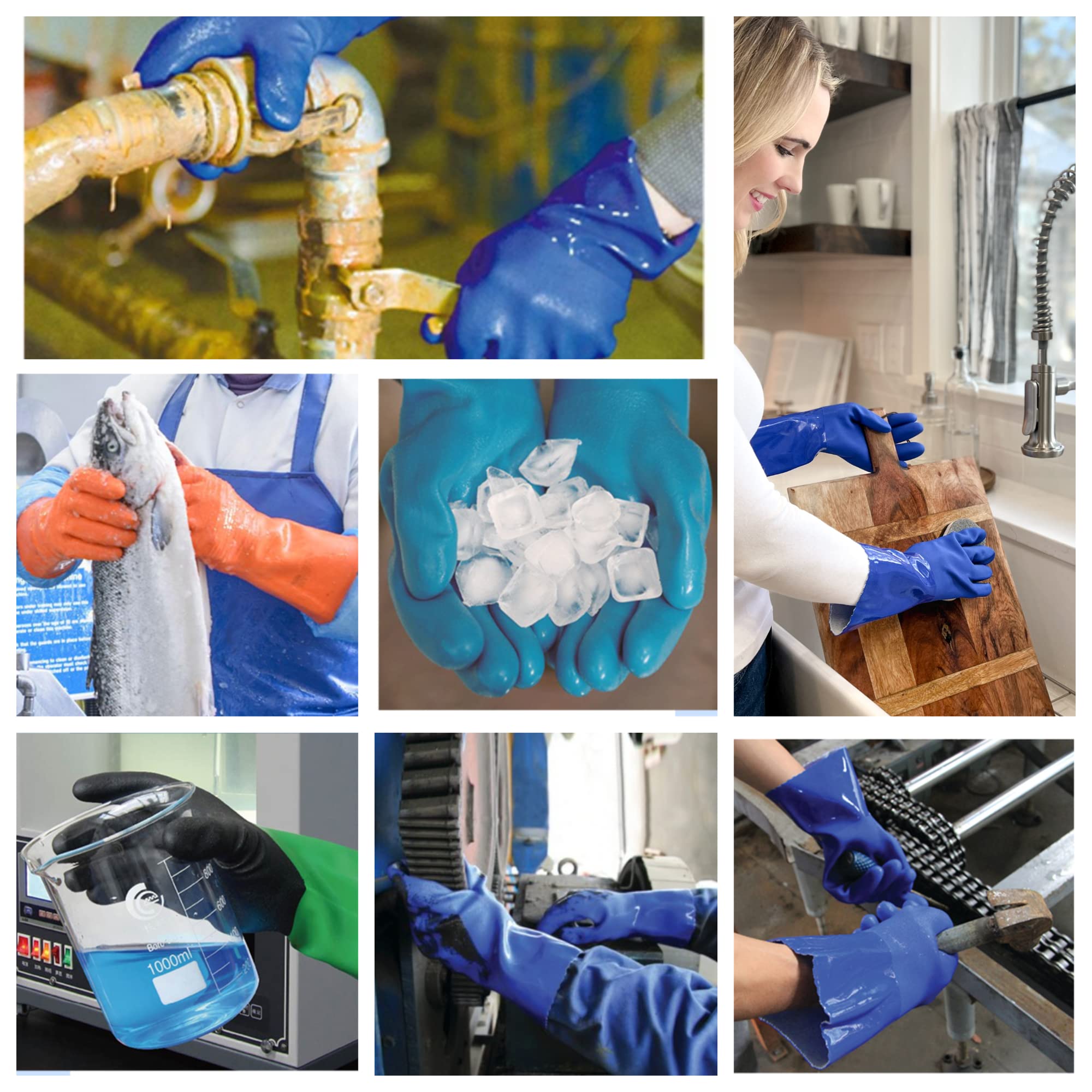 Premium Cotton-Lined PVC Rubber Gloves for Kitchen, Dishwashing, Cleaning & Painting - Anti-Slip, Extra Thick, Durable - Ideal for Household Chores, Pet Care & DIY Projects (Small, Blue)