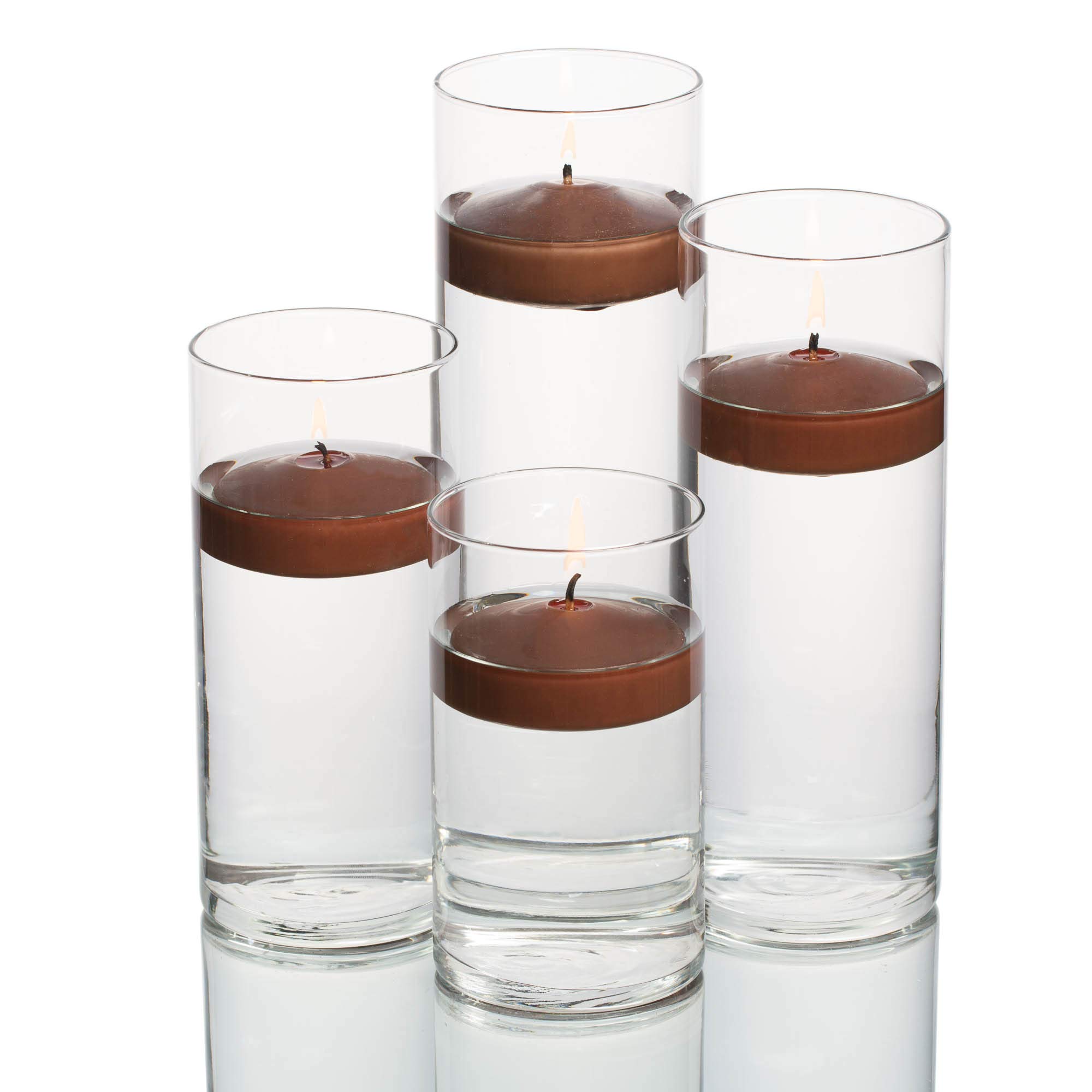 Richland Set of 48 Eastland® Glass Cylinder Vases with 48 Brown Floating Candles (3 Inch) - Perfect for Wedding Centerpieces, Table Decorations, and Romantic Dinner Settings