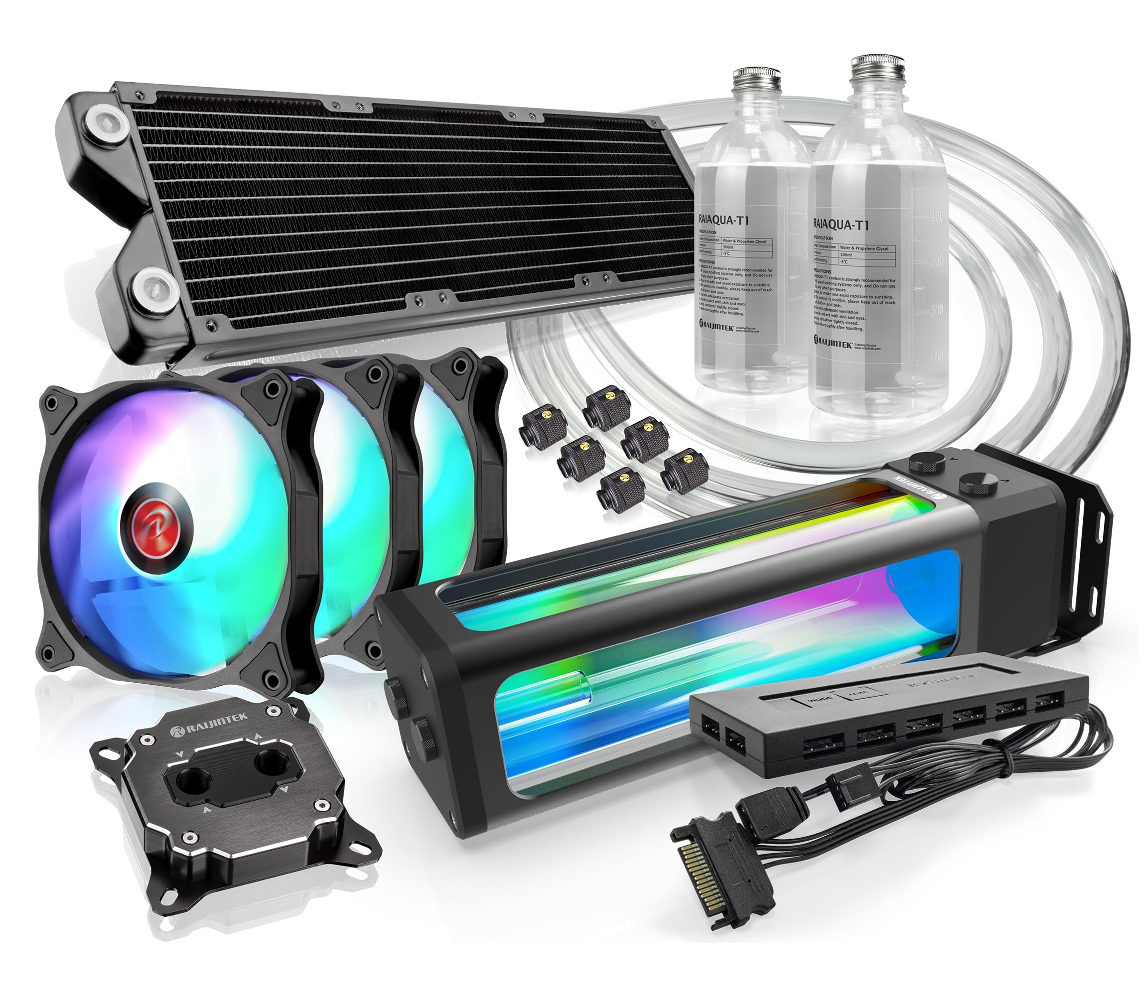 RAIJINTEK SCYLLA ELITE CA360 RGB CPU Liquid Cooling Kit - 360mm Radiator, DDC Pump, 3x PWM Fans, Soft Tube, Copper Fittings - High Performance PC Water Cooling for Gaming & Overclocking
