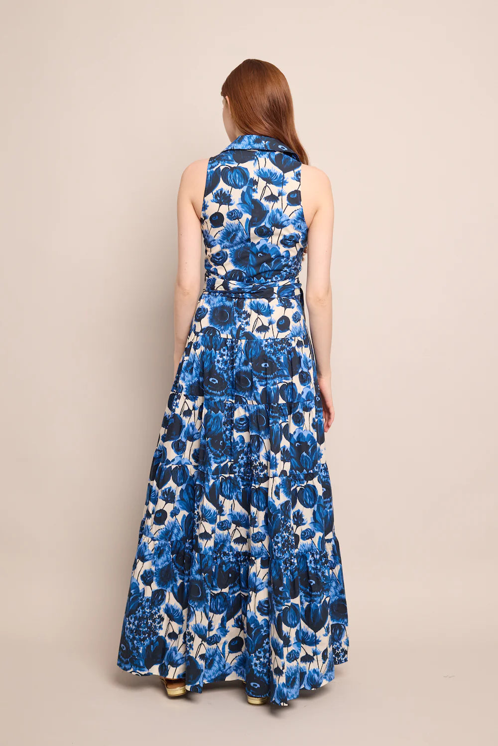 Adriana Floral Print Midi Dress in Flora Grove Blue - Perfect for Summer Weddings & Beach Vacations