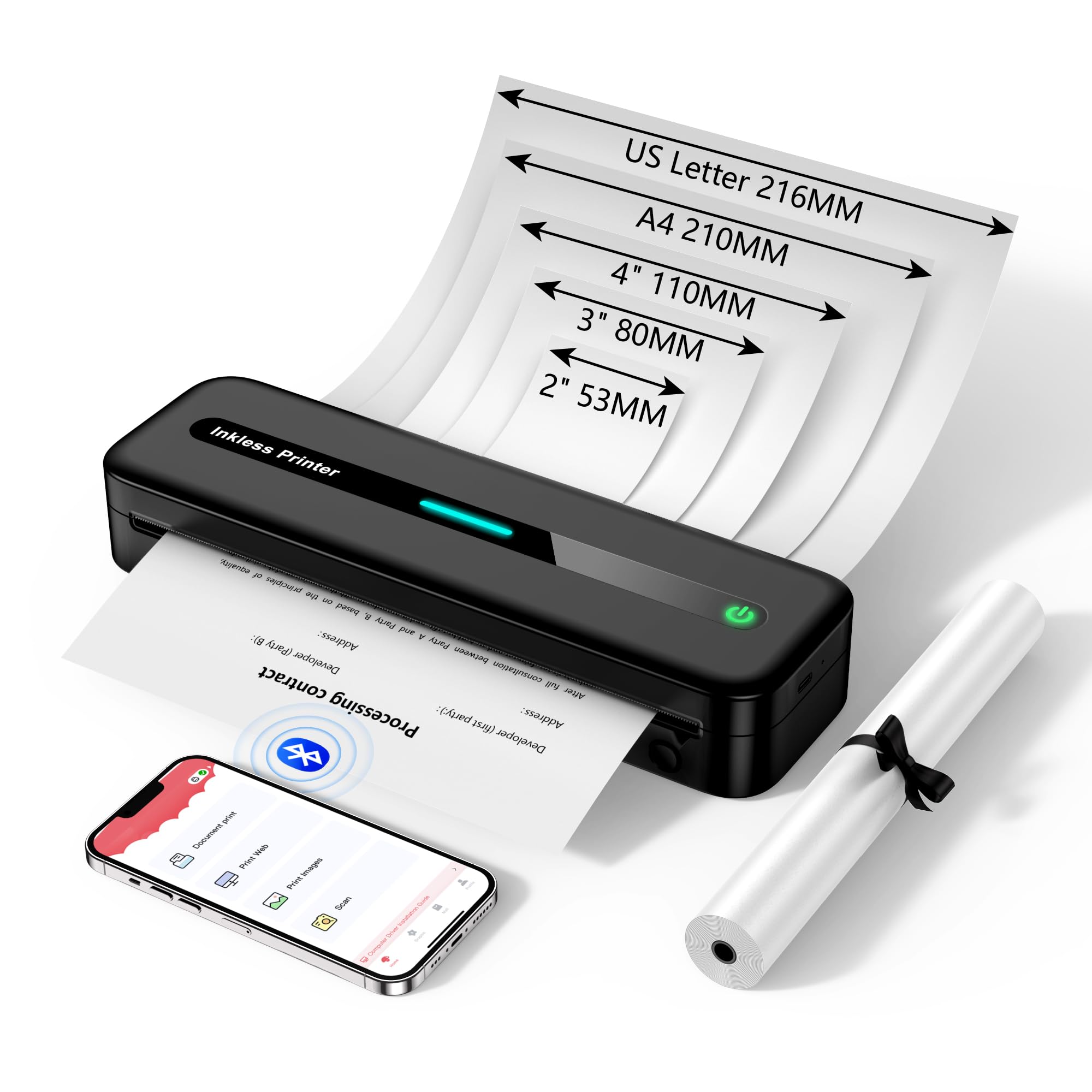 ASPrink M832 Portable Bluetooth Thermal Printer - Compatible with A4/110mm/80mm/53mm/US Thermal Paper - Compact Design for Android & iOS - Black - Perfect for Shipping Labels, Receipts & Barcode Printing