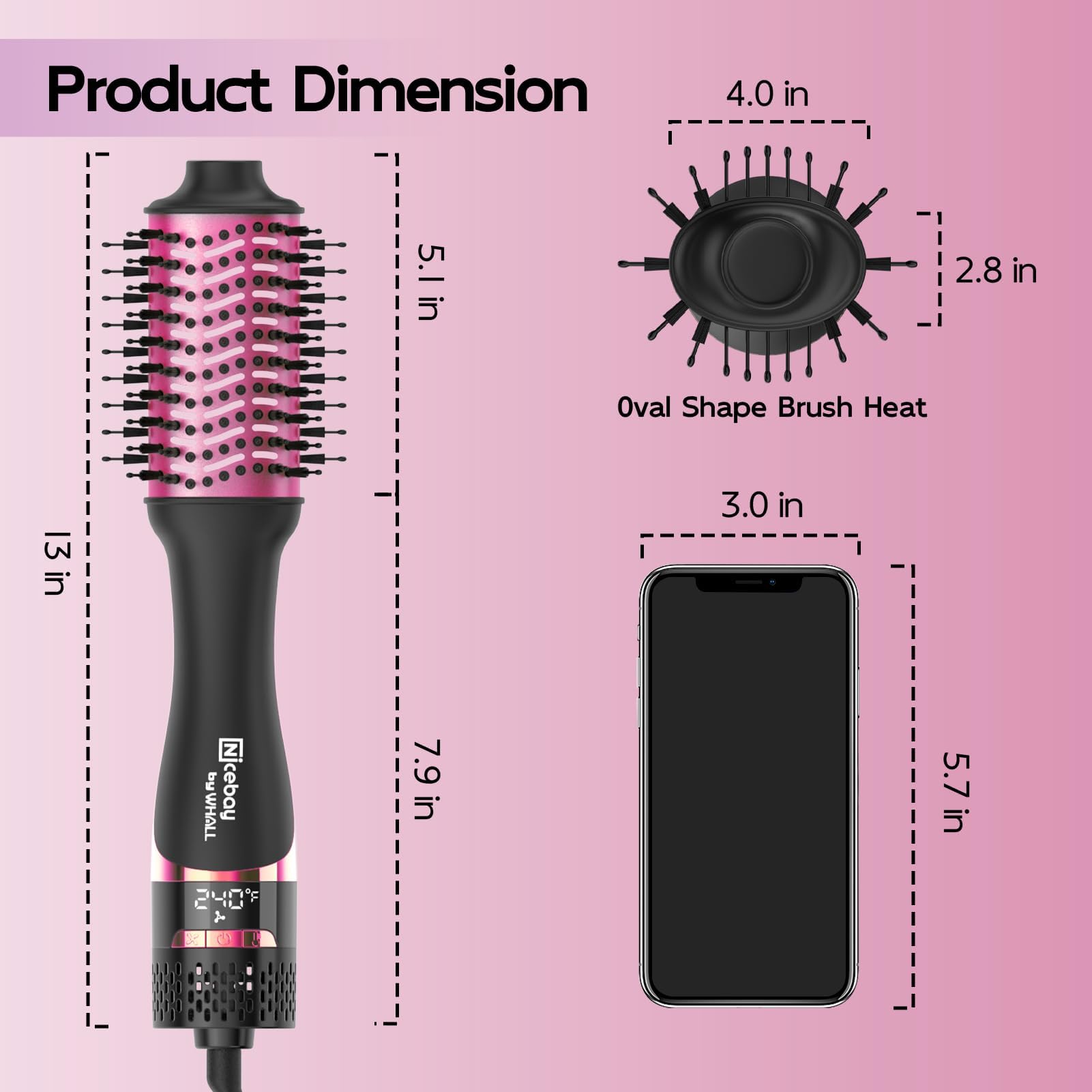 Nicebay Hair Dryer Brush for Women - One Step Blowout Brush with LCD Display, Oval Ceramic Barrel & Negative Ion Technology - Perfect for Salon-Quality Styling at Home, Travel & Daily Hair Care