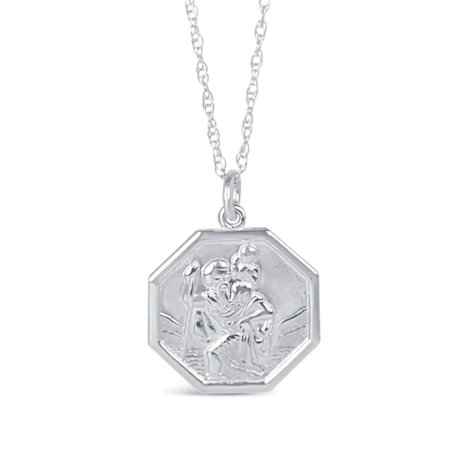 St. Christopher Necklace for Men & Women - 14K White Gold Religious Pendant with Engraving - Perfect for Travel Protection & Spiritual Gifts