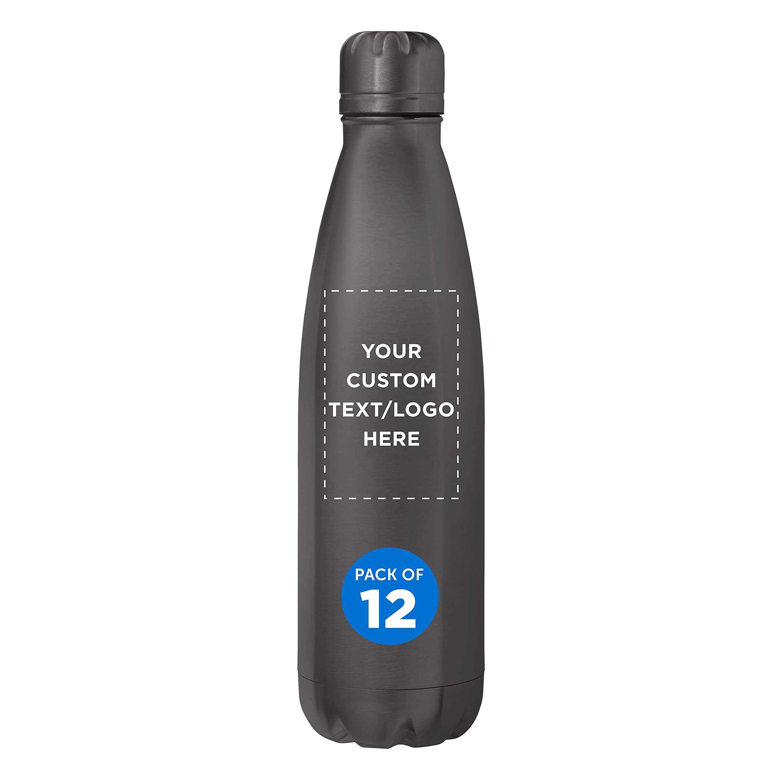 12 Pack Cosmo Cola Shaped Water Bottles 25oz - Custom Text & Logo - Leak Proof Double Wall Insulated BPA Free Grey - Perfect for Gym, Office & Outdoor Activities