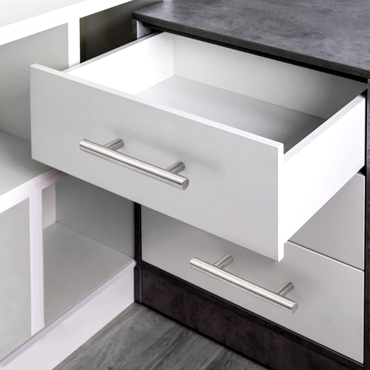 Probrico 15 Pack 3 Inch Hole Center Kitchen Cabinet Handles - Brushed Nickel Euro T Bar Drawer Pulls - Stainless Steel Cupboard & Dresser Handles (5