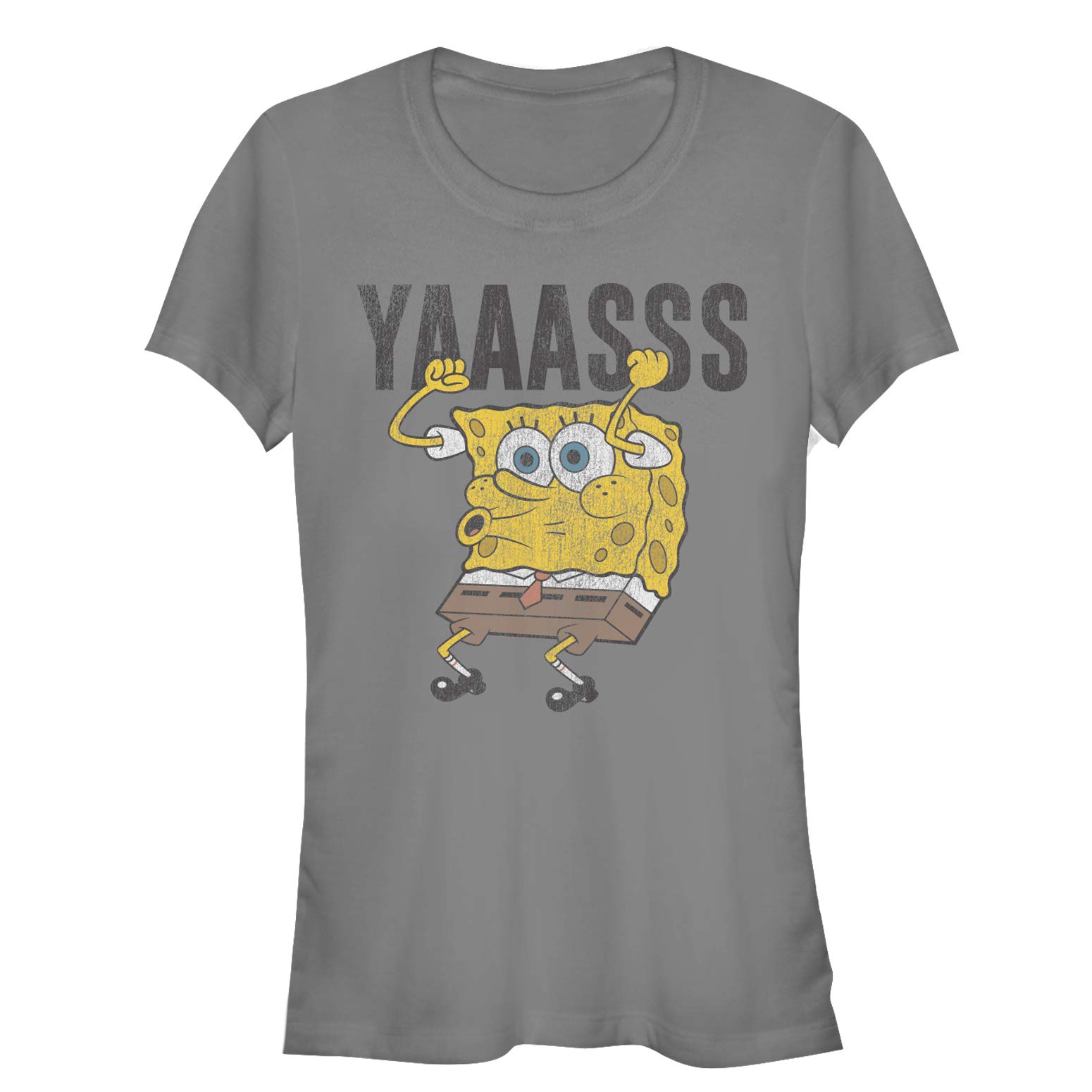 Junior's Spongebob Squarepants Yasss Cheer T-Shirt | Cartoon Graphic Tee for Kids & Teens | Fun Casual Wear for School, Parties & Everyday Outfits