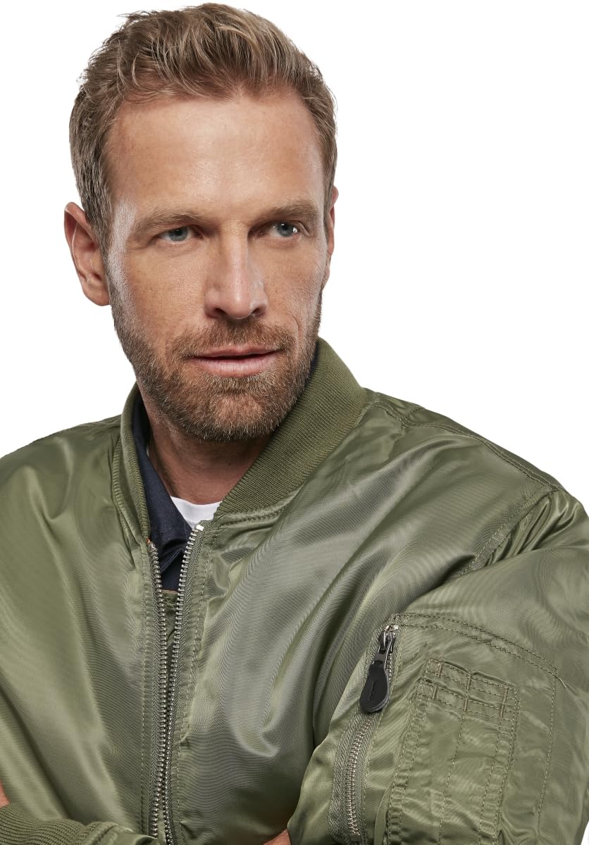 Brandit Men's MA-1 Bomber Jacket - Olive Green Military Flight Jacket for Men | Lightweight, Water-Resistant | Casual Wear, Street Style, Outdoor Adventures