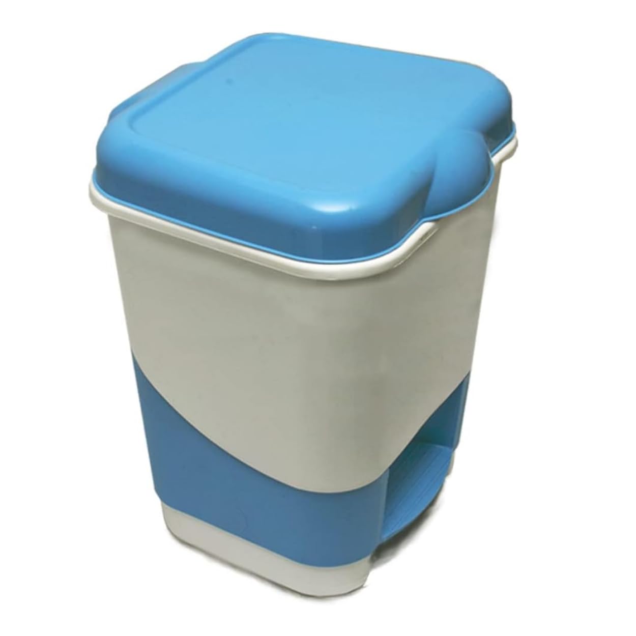 Elly Décor 2.6 Gallon Step-On Trash Can with Lid - Durable Plastic Waste Bin for Kitchen, Office & Home - Fits Under Desk (10L, White & Blue) - Perfect for Small Spaces, Bathrooms & Dorm Rooms