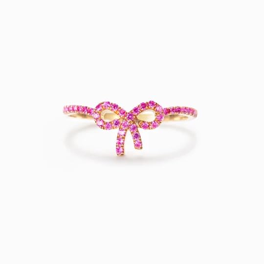 Pink Pavé Bow Ring for Women - Trendy Delicate Jewelry Gift, Elegant Cubic Zirconia Bow Design, Perfect for Valentine's Day, Anniversary, Birthday & Special Occasions