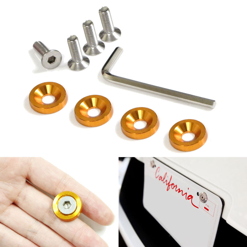 JDM Racing Style Gold Aluminum Washers Bolts Kit - 4 Pcs Car Body Fastener Set for Fender, Bumper, Hood (Perfect for Auto Customization & Performance Upgrades)