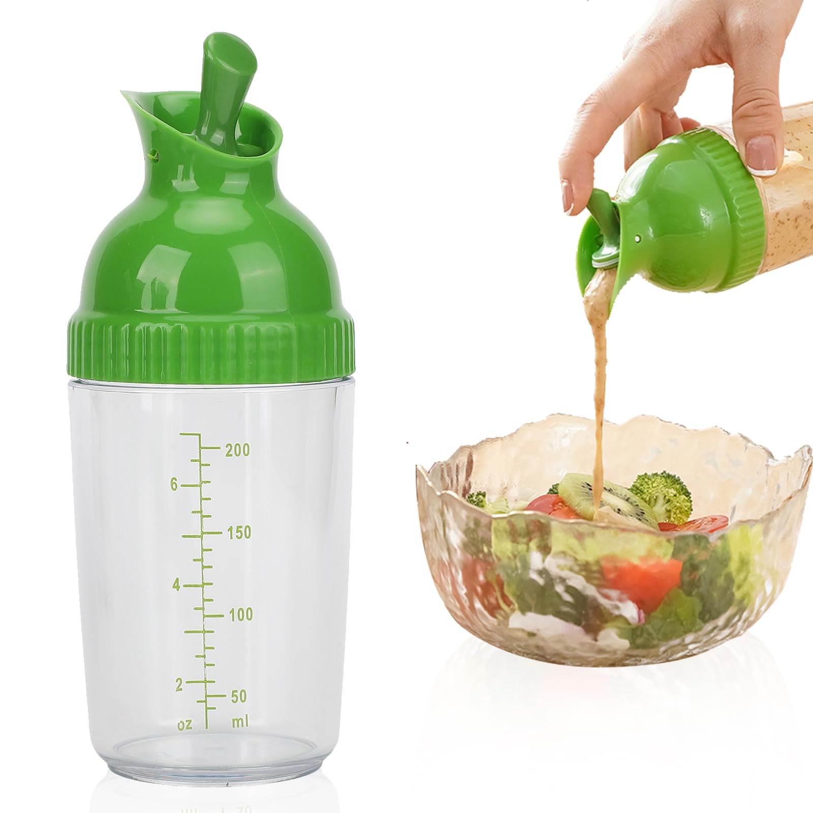 VINGVO 200ml Leak-Proof Salad Dressing Bottle with Lid - Condiment Container, Salad Dressing Shaker Jar for Kitchen, Picnic & Camping - BPA-Free, Easy Pour & Clean