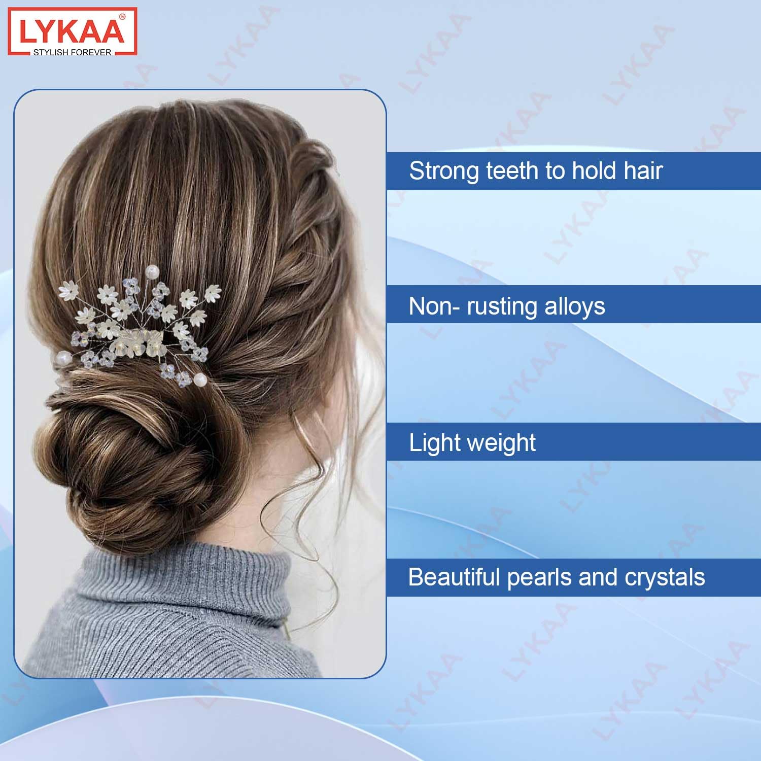 LYKAA Korean Stylish Rhinestone Pearl Hair Clips for Women & Girls - Silver Bun Pins, Side Combs, Juda Hair Accessories (Pack of 1) - Perfect for Weddings, Parties & Everyday Elegant Hairstyles
