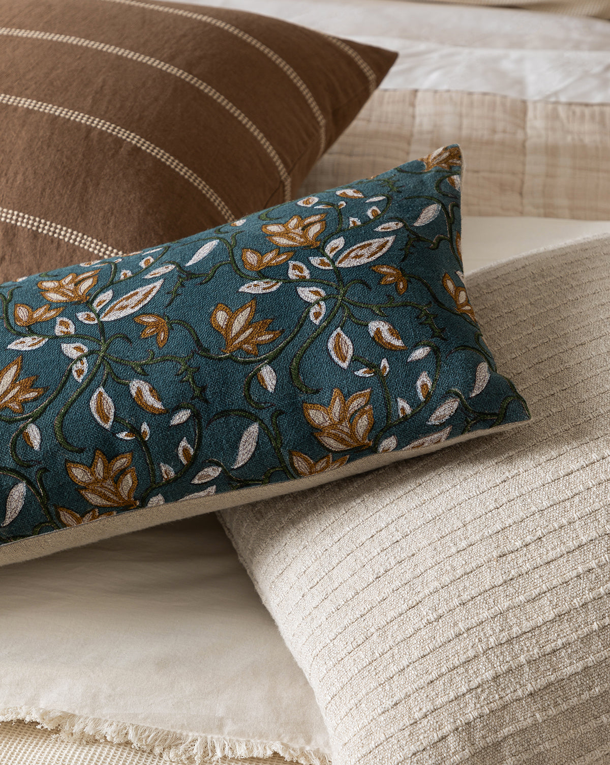 Teal Lotus Floral Pillow Cover - Decorative Bohemian Throw Pillow Case for Sofa, Bed, Couch - Home Decor & Living Room Accent