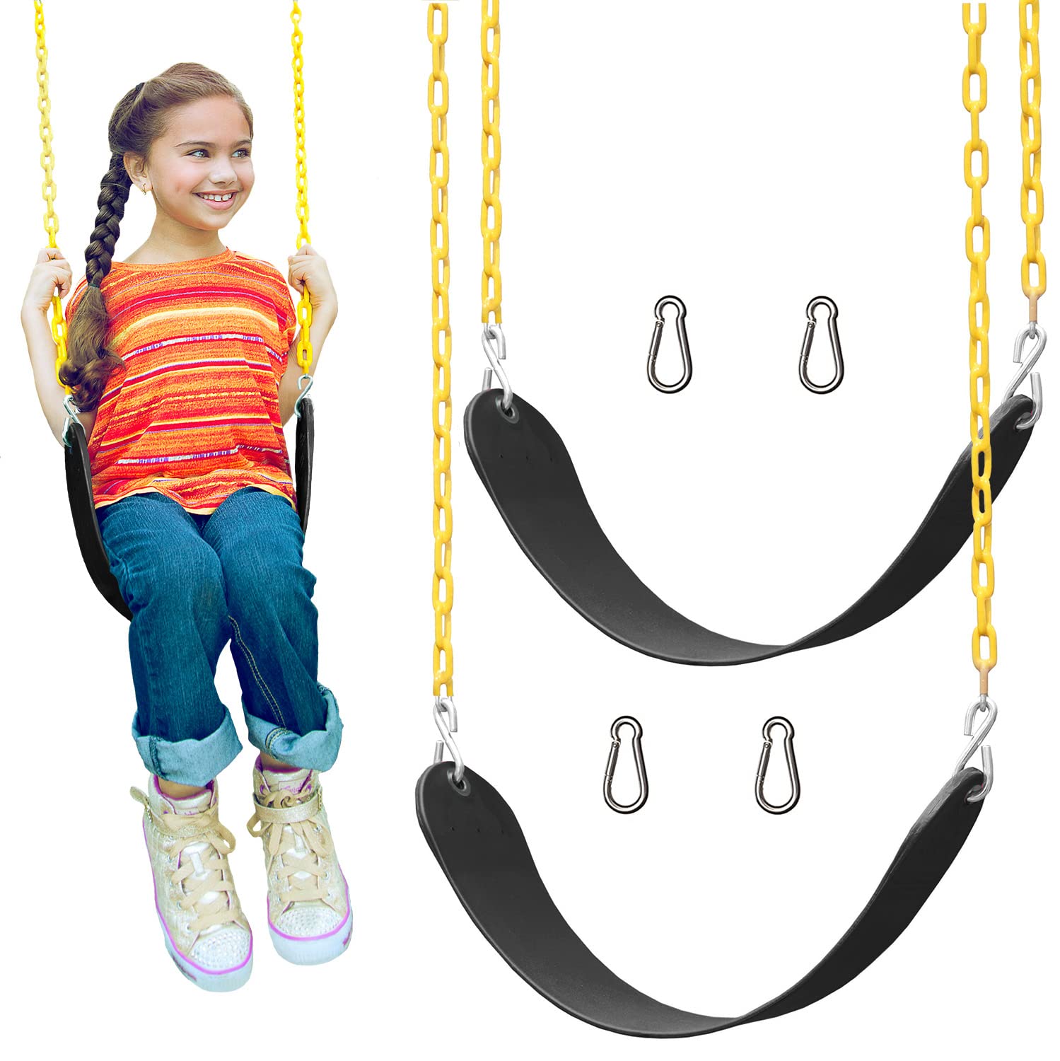 Heavy Duty Jungle Gym Swing Set Replacement Kit - 2 Pack Chains & Seats for Kids Outdoor Playground & Backyard Swing Sets (Black) | Perfect for Backyard Fun, Park Playgrounds & Outdoor Recreation