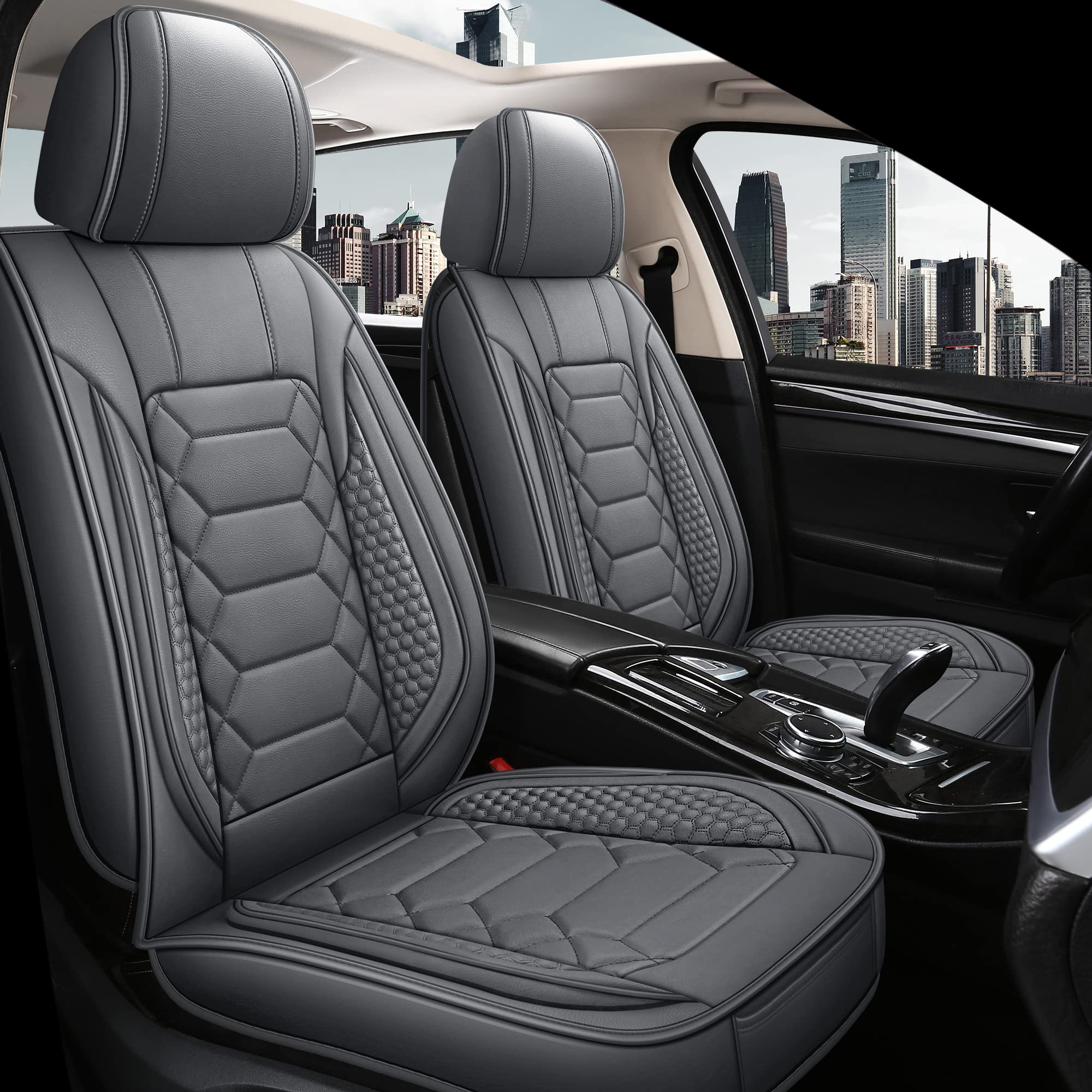 Premium Waterproof Faux Leather Car Seat Covers - Universal Fit for Most Sedans, Trucks & SUVs | Non-Slip Front Seat Protectors | Durable Gray Interior Accessories for Commuting, Road Trips & Family Travel