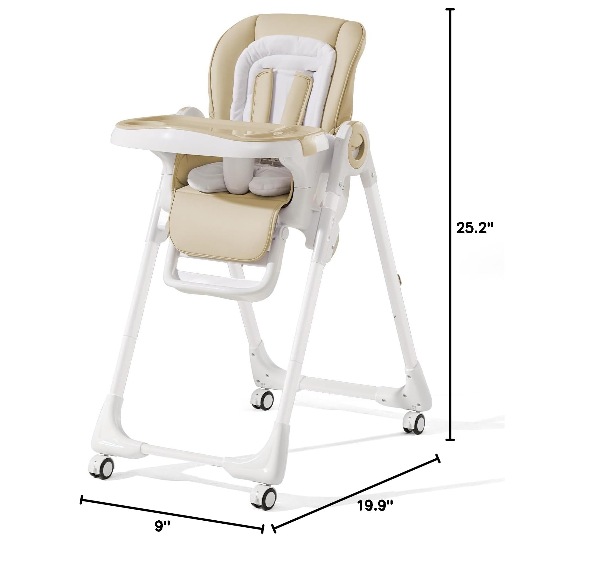 Convertible High Chair for Babies & Toddlers - Adjustable Height, Removable Tray, Reclining Backrest & Footrest - Portable Dining Chair with Locking Wheels - Perfect for Home, Restaurant & Travel Use