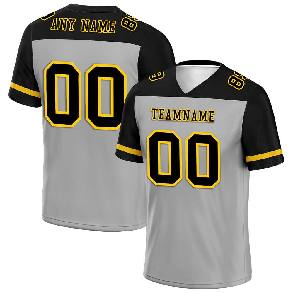 Custom Grey & Black Raglan Sleeves Personalized Football Jersey - Authentic Team Uniform for Men - Perfect for Game Day, Training & Fan Support