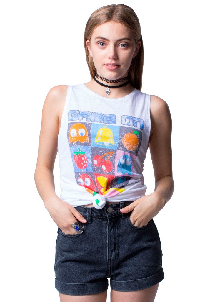 Pac-Man Arcade Game Women's White Tank Top - Casual Wear, Retro Gaming Outfit, Gift for Gamers