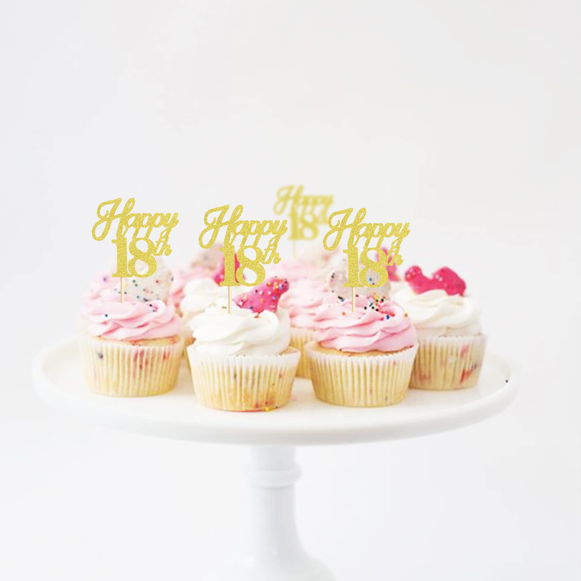 Ercadio 24 Pack Gold Glitter 18th Birthday Cupcake Toppers - Cheers to 18 Cake Decorations for Wedding, Anniversary & Party Supplies | Perfect for Sweet 16, Graduation & Milestone Celebrations