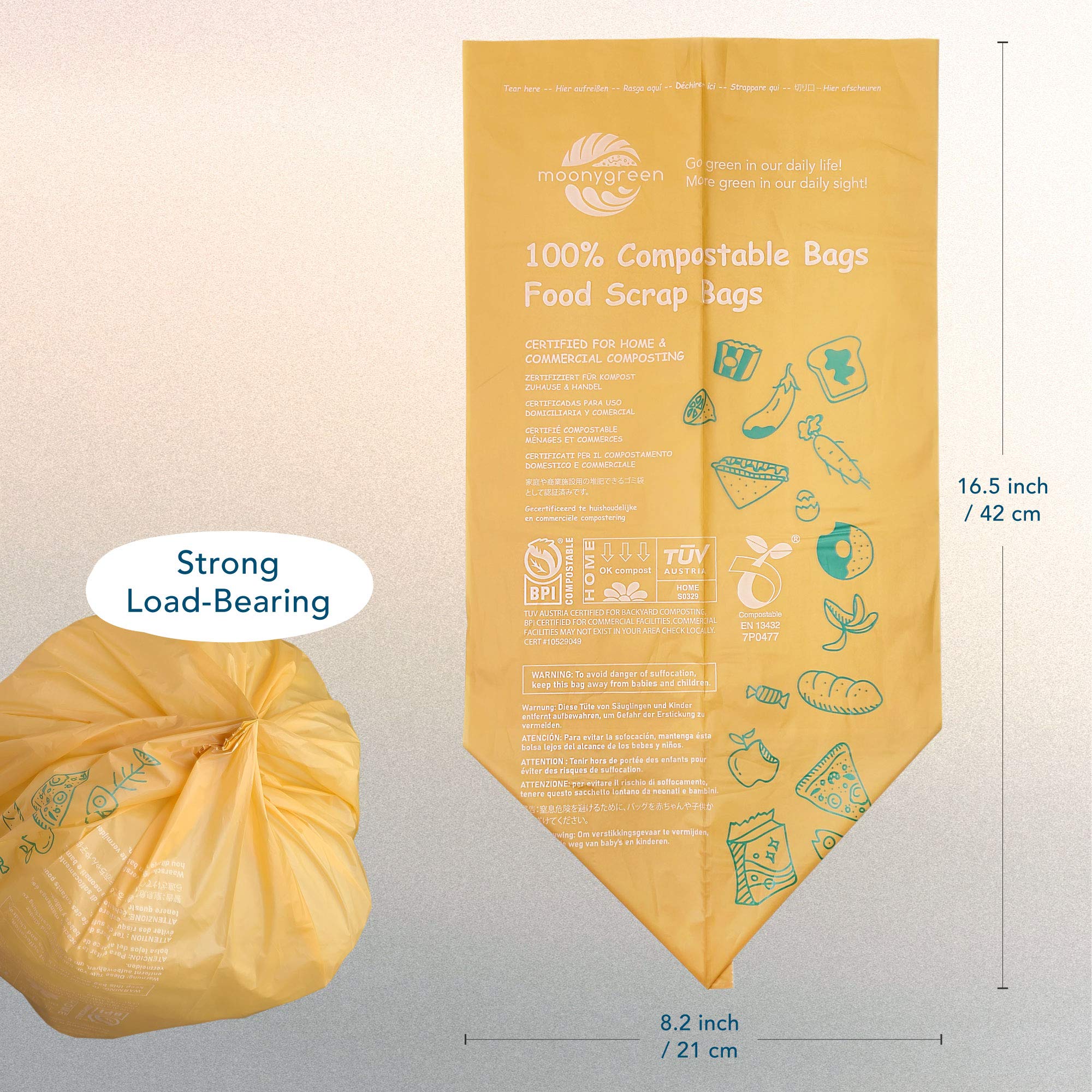 Eco-Friendly Compostable Trash Bags 13 Gallon & 2.6 Gallon - 50 Count (13GL) + 100 Count (2.6GL) - Extra Thick BPI ASTM D6400 Certified Food Waste Bags for Kitchen, Yard & Compost Bin - US & Europe OK Certified Biodegradable Garbage Bags