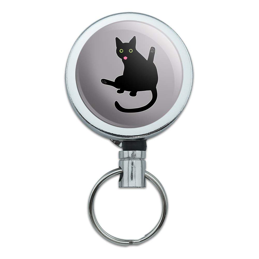 Black Cat Lifting Leg Funny Heavy Duty Metal Retractable ID Badge Holder with Belt Clip - Perfect for Office, School, Hospital & Security Work