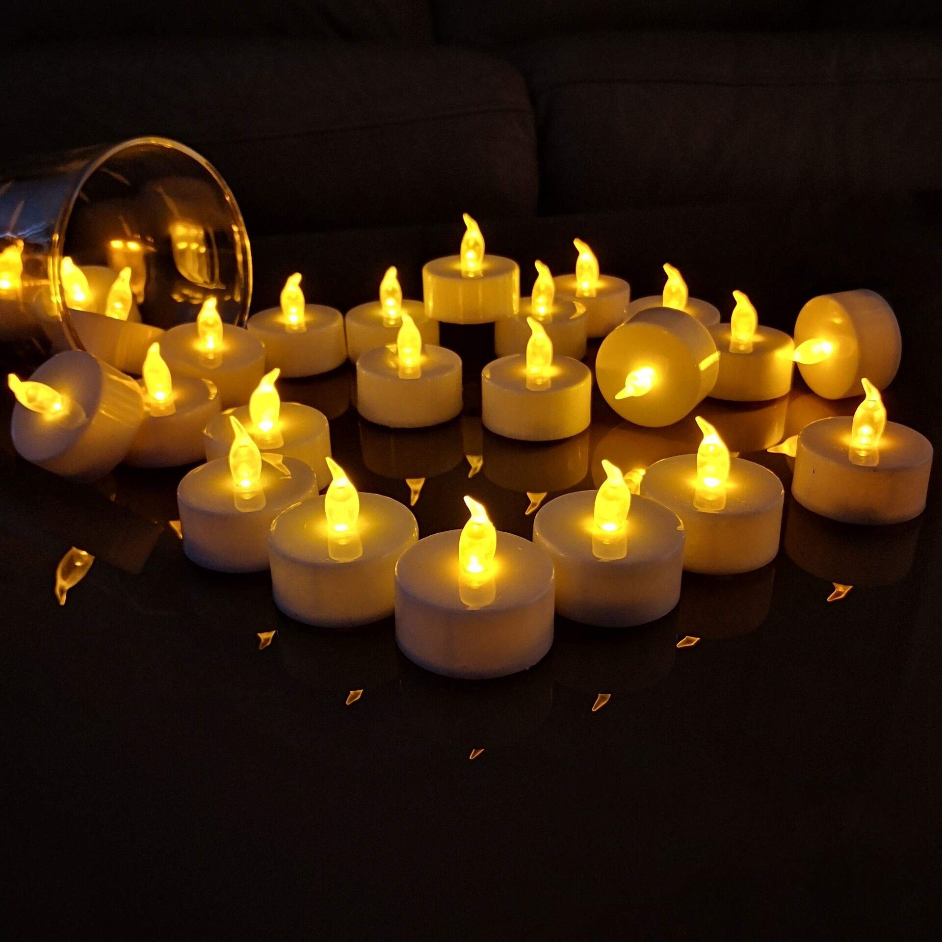 TEECOO 50pcs Flameless LED Tea Lights - Realistic Flickering Candles for Party Decor & Gifts
