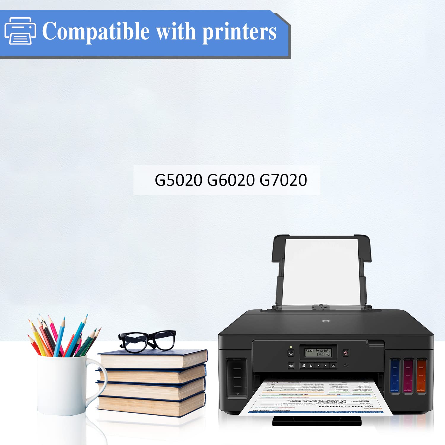 Canon GI-20 Ink Bottle Replacement - 4 Pack (Black, Cyan, Magenta, Yellow) Compatible with Canon Printers G5020, G6020, G7020 | High-Quality Ink Refill for Home & Office Printing