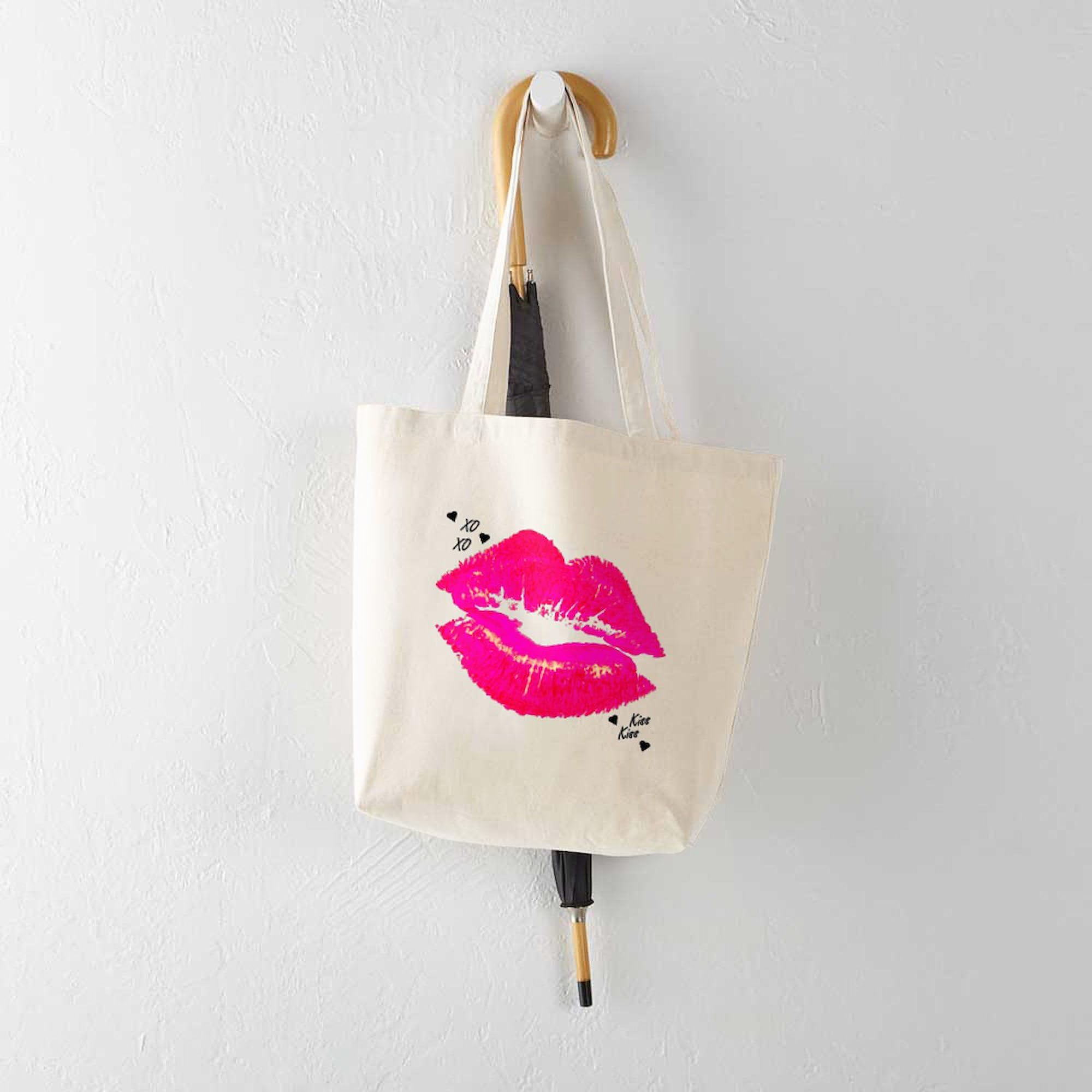 Stylish Lip Print Tote Bag - Natural Canvas Reusable Shopping Bag for Women | Eco-Friendly Grocery Tote, Beach Bag & Everyday Carry | Perfect for Shopping, Work & Travel