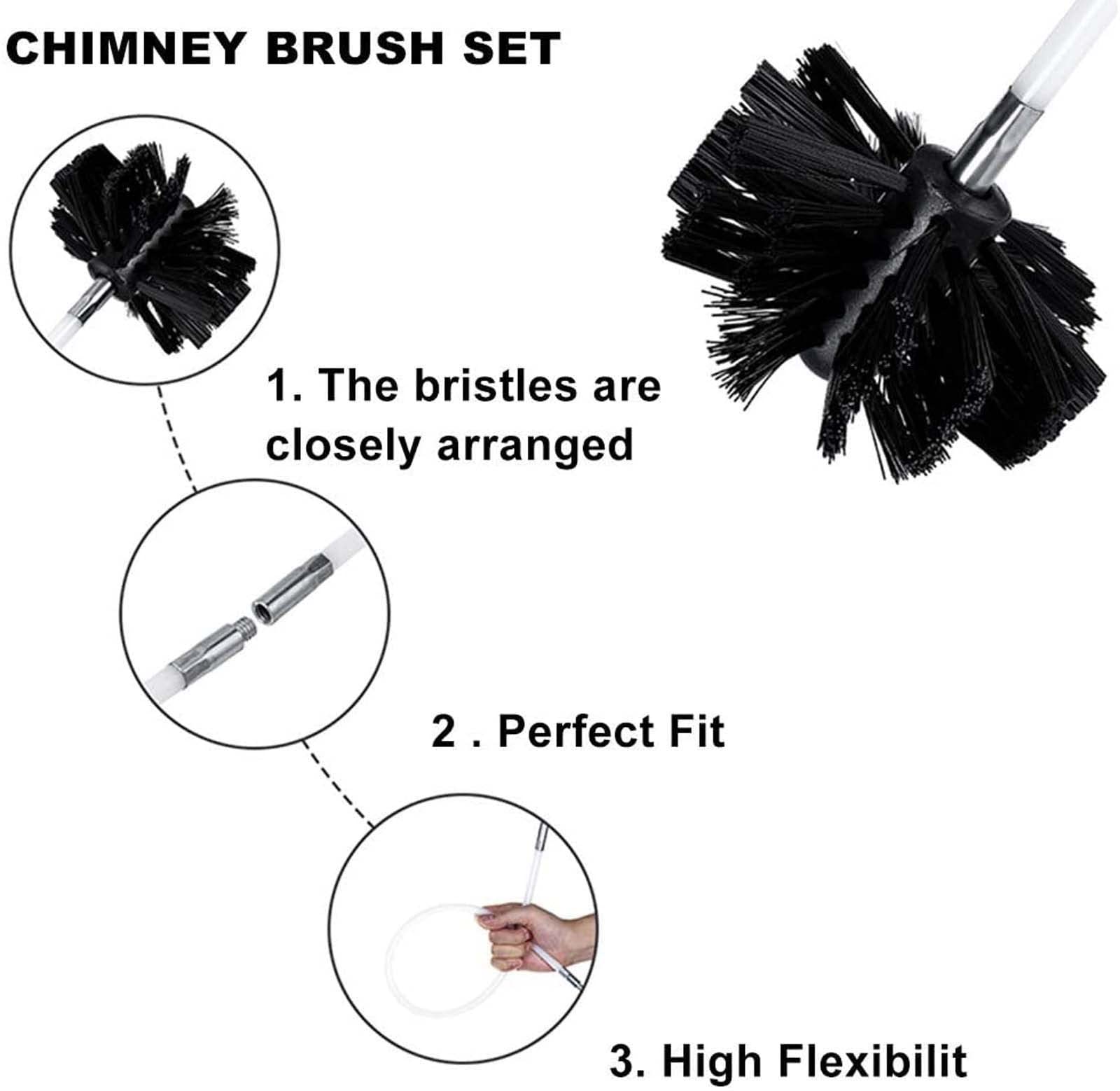 Flexible Drill-Powered Rotary Chimney Cleaning Brush Kit - 6/9/12/15 Rod Fireplace Sweep Set for Wood Stove, Fire Pit & Home Maintenance