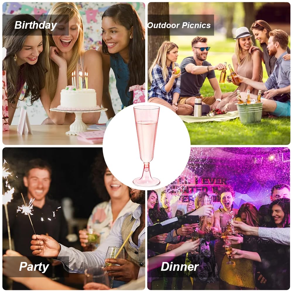 20-Pack Clear Plastic Champagne Flutes with Glitter - 5 oz Reusable Stemmed Party Cups for Wedding, Birthday & Anniversary Celebrations - Elegant Crystal-Like Cocktail Glasses for Garden Parties & Special Events